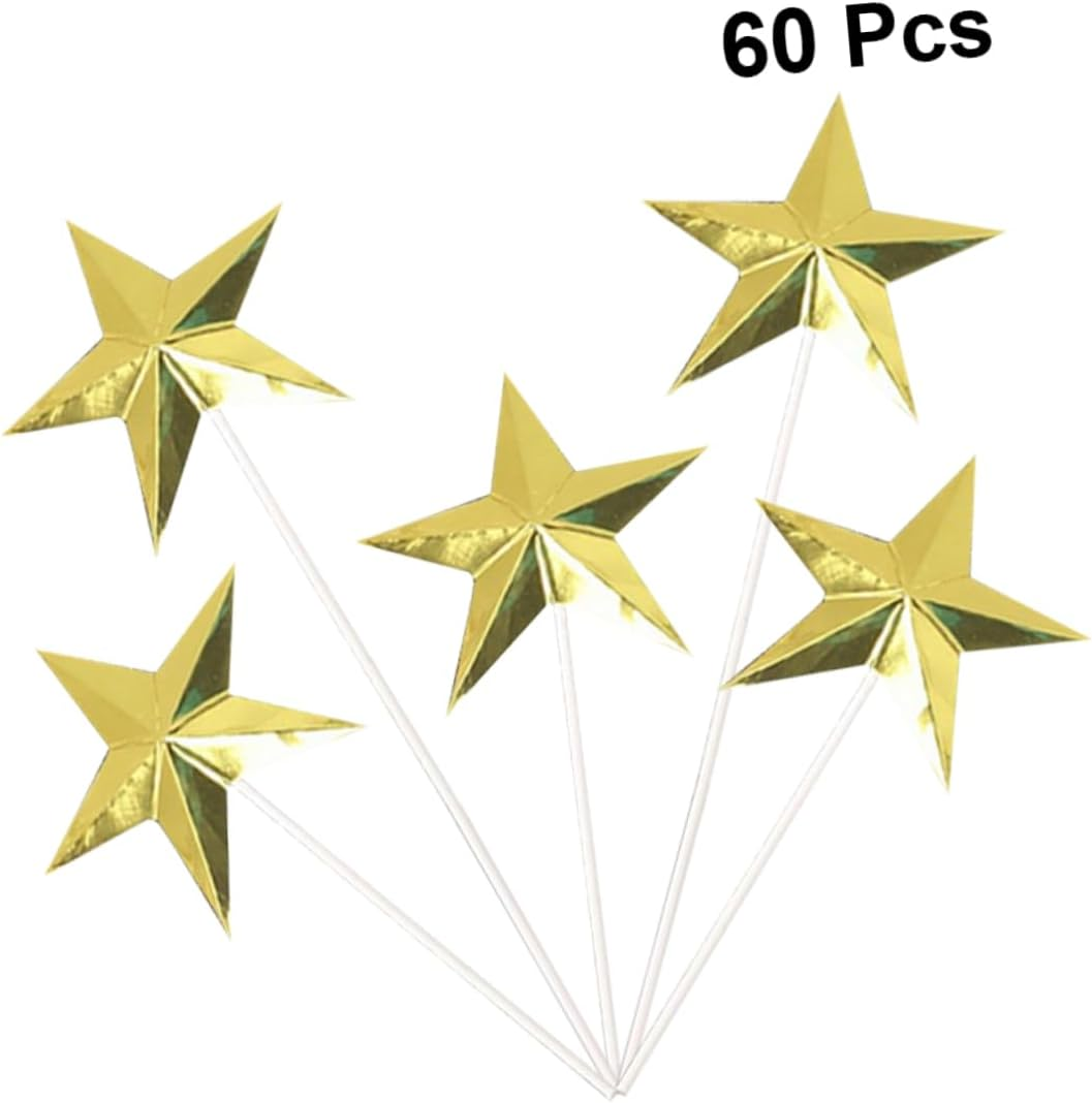 LABRIMP 60Pcs Star Cake Picks Sequin Cupcake Toppers Dessert Topper Birthday Cupcake Toppers Gold Party Decorations Cake Picks Wedding Glitter Gold Wedding Decor Insert Card Baby Christmas image number 4