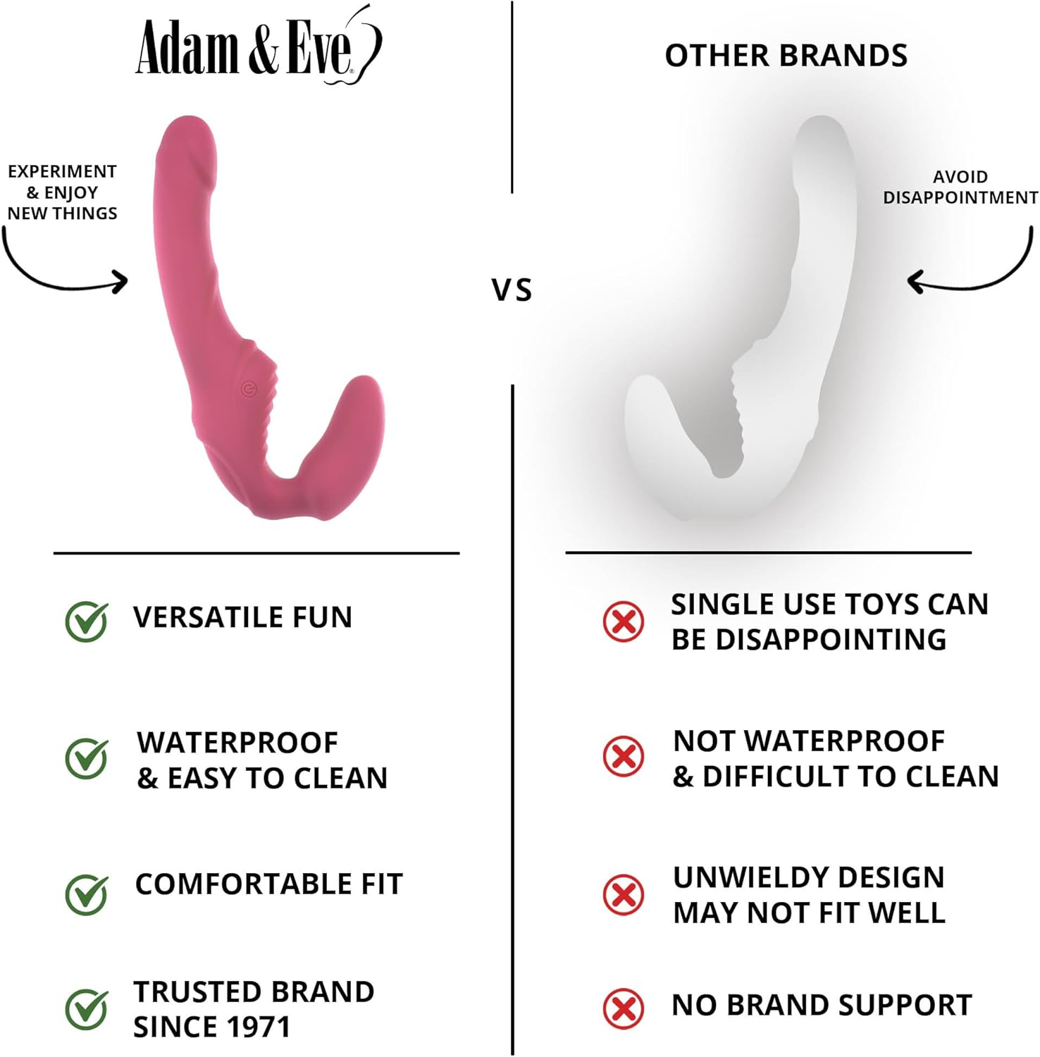 Adam & Eve Adam & Eve Eve'S Vibrating Strapless Strap on Dildo, Pink | Rechargeable & Waterproof Silicone Vibrator with Multiple Vibration Modes and Speeds | Shaft: 5" Insertable | Bulbous End: 3.16" image number 1
