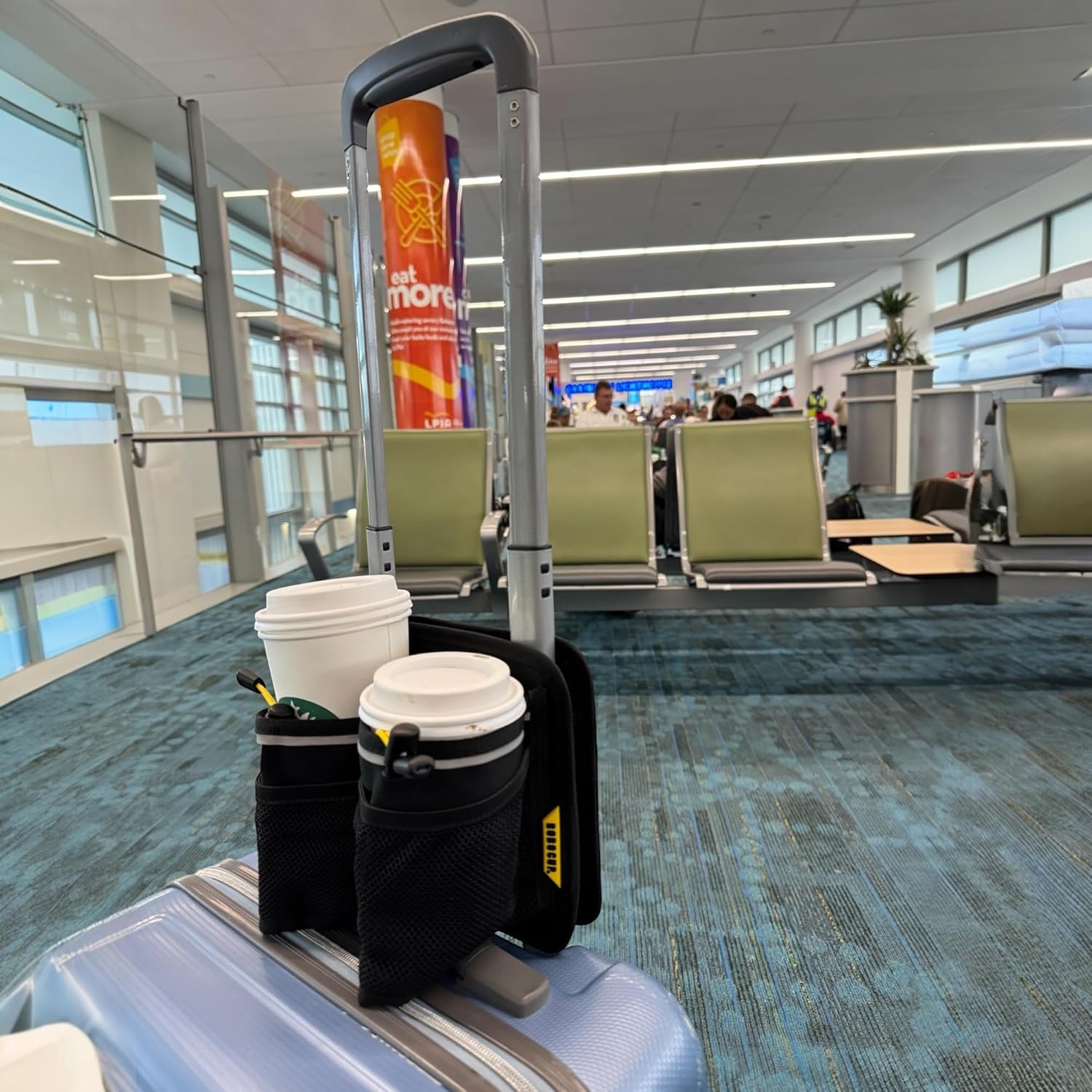 ROBOCUP Travel-Friendly Foldable Dual Drink Holder, Univesal Design for Luggage, Cases and Breifcases with a Telescopic Handle | Storage Pockets, D-Ring, Pen Slot, Reflective Stripe, Hook&Loop Patch image number 5