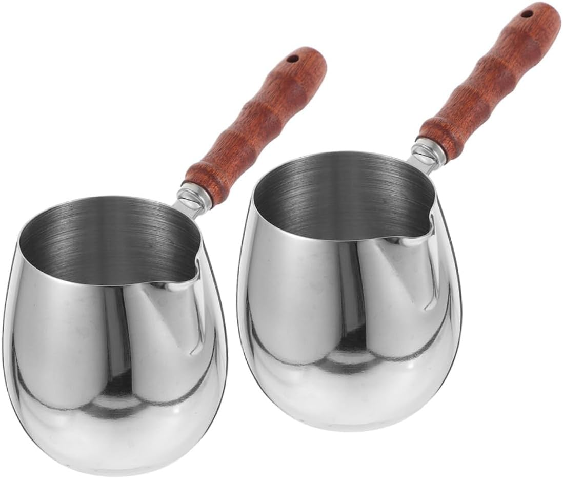 HOMOCONO 2Pcs Turkish Coffee Maker Stainless Steel Creamer Household Espresso Pot Long Handle Coffee Pot Camp Kettle image number 4