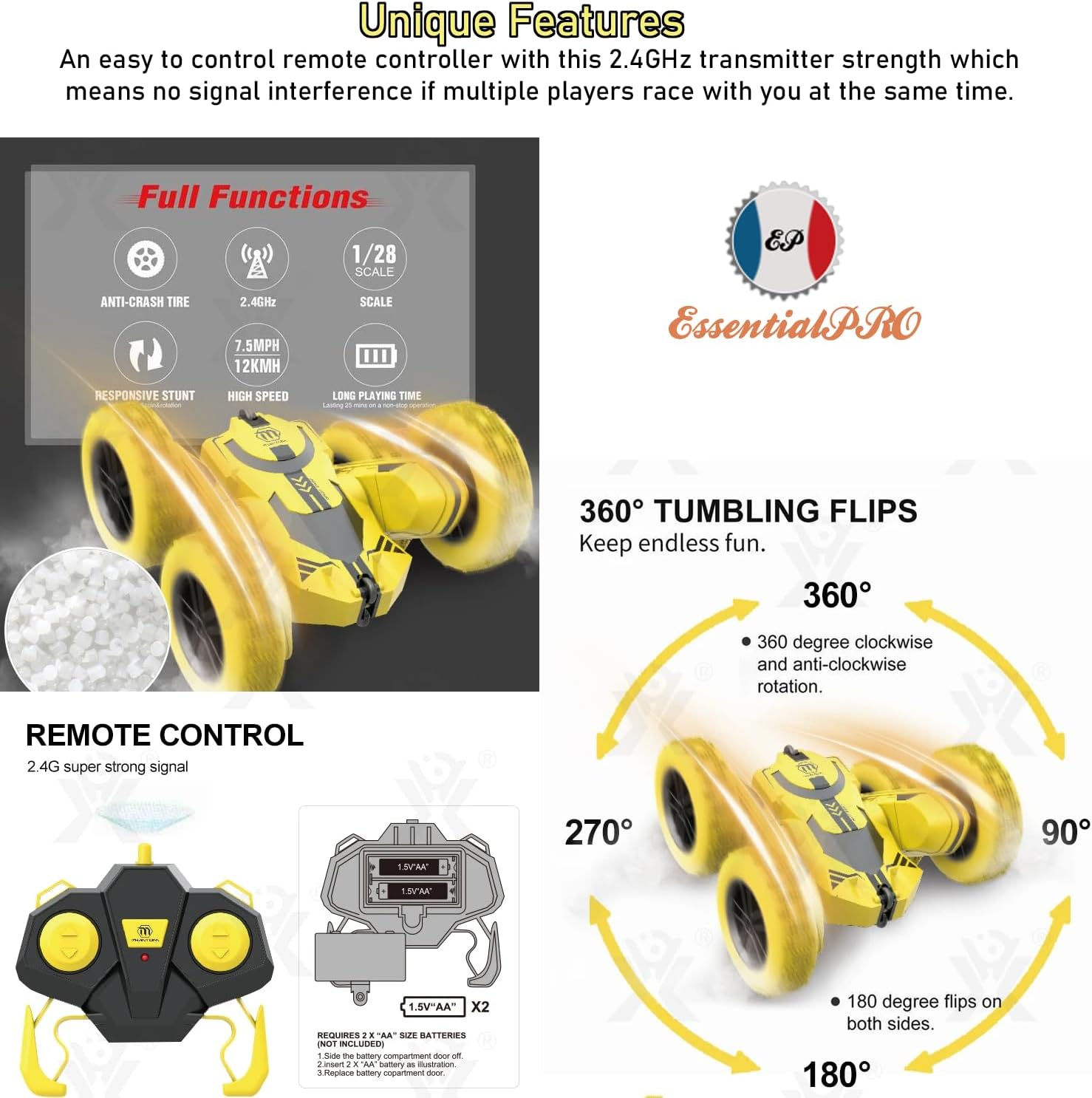 RC Stunt Car with Rollover Stunt and Wall Flip Function for Kids| Rechargeable 4WD Remote Control Car | Double Sided Rotating Car with Tumbling and 360&deg; Spinning Features|Toy Car Crawler Vehicle Toy. image number 3