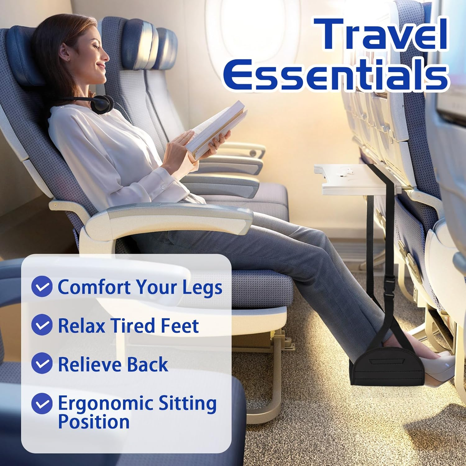 Fiohiros Airplane Foot Rest, Artificial PU Leather Foot Hammock for Plane, Airplane Travel Accessories Foot Hammock for Plane image number 4