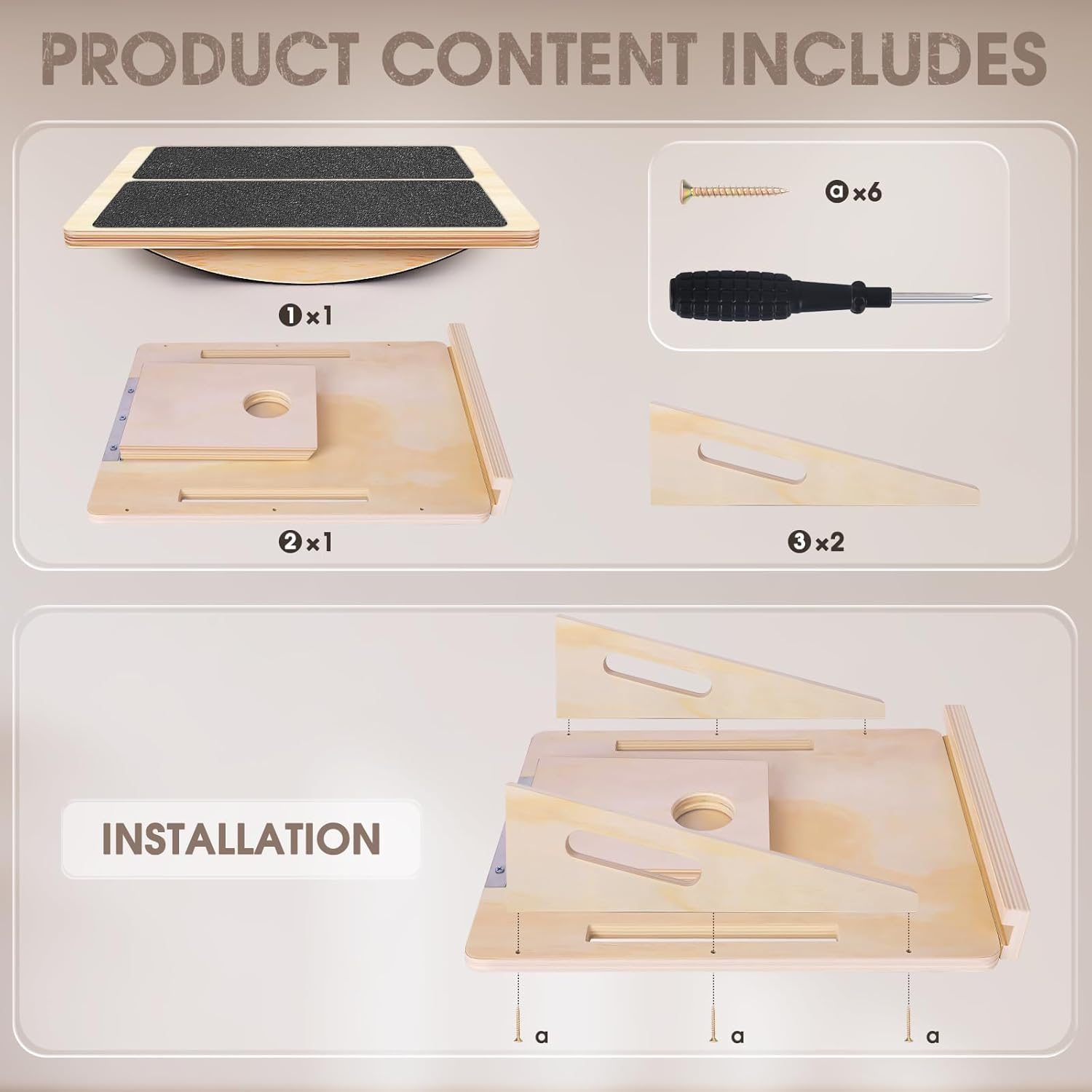 Dsocool 2-In-1 Professional Wooden Slant Board & Balance Board, Adjustable Incline and Calf Stretcher, Stretch Board for Knees Ankle Heel Feet Leg image number 1