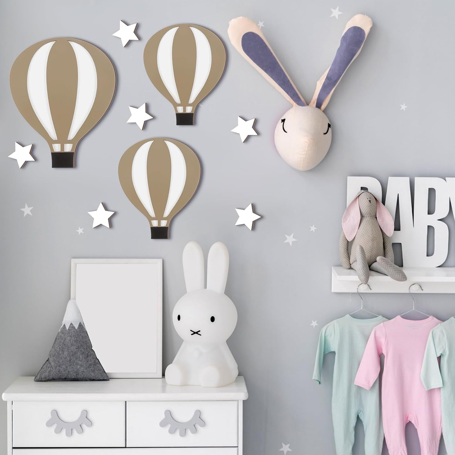 Soaoo 9 Pcs Hot Air Balloon Decorations Nursery Wall Decor Boho Wooden Sign Baby Shower Decorations for Bedroom Classroom Playroom Wall Art image number 4