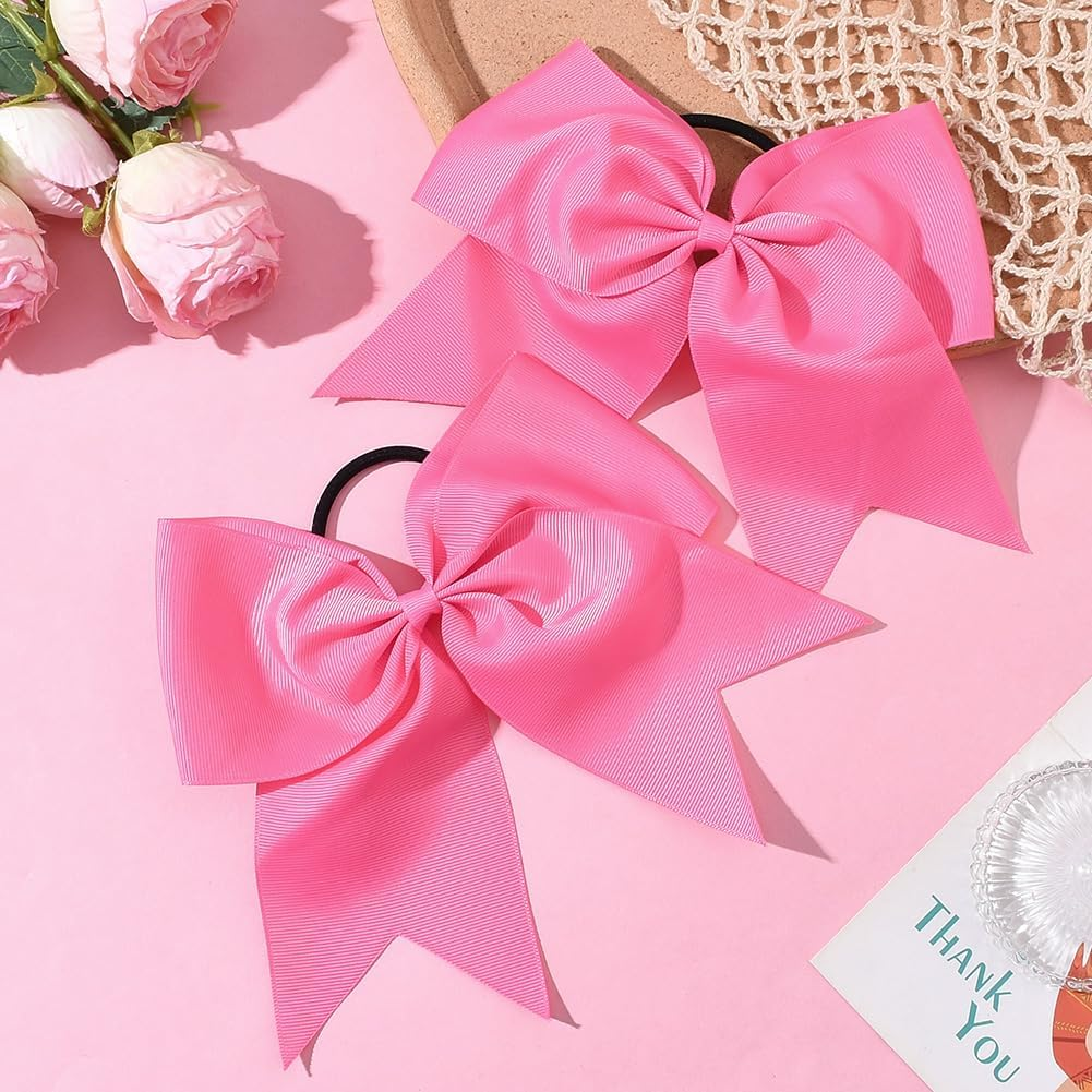 SUNNYCLUE 1 Box 2Pcs Pink Pony Tail Bows Hair Bow Ties Coquette Cute Hot Pink Large Jumbo Cheerleading Bows Knot Pony Tail Hairties Band for Women Sports Softball Cheer Hairs School College Supplies image number 3