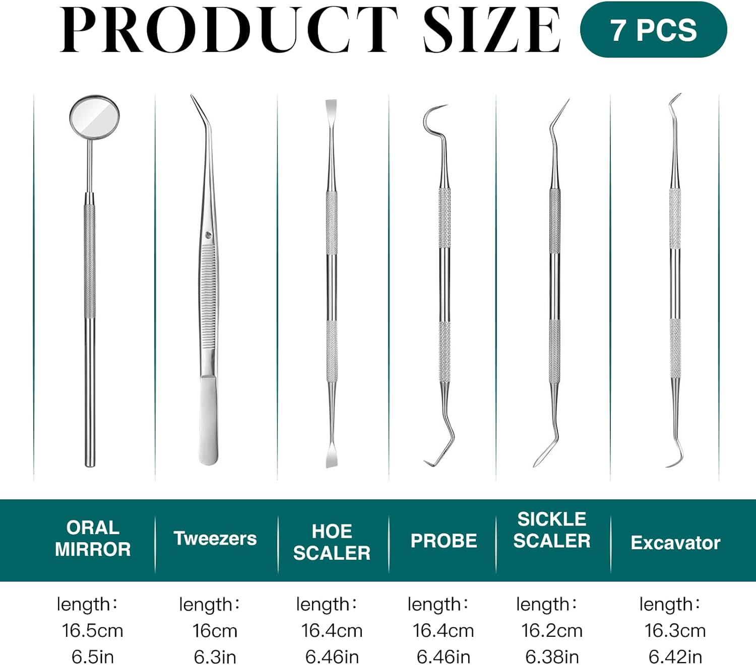 Professional Dental Cleaning Tools Kit, 6 Pack Stainless Steel Teeth Cleaning Tools, Includes Dental Mirror, Dental Picks, Tartar Scraper, Plaque Remover & Tonsil Stone Remover for Home Dental Care image number 2