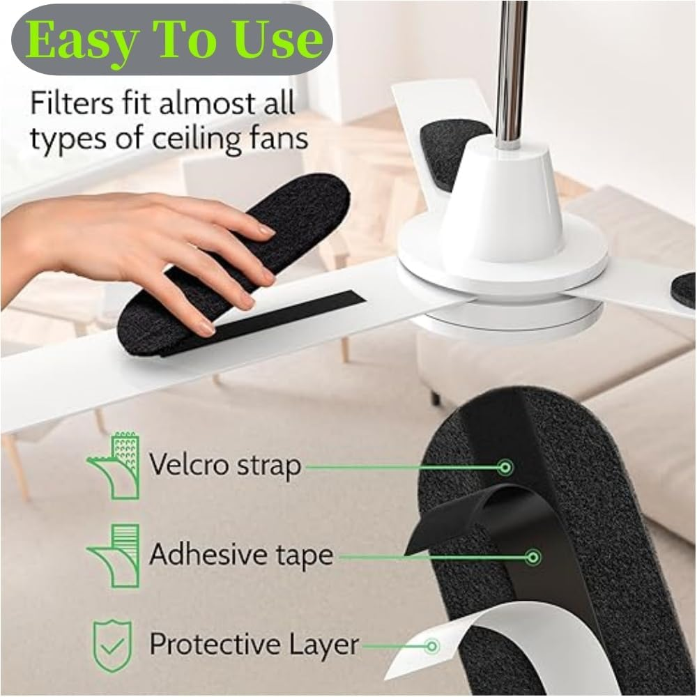 Fabselection Ceiling Fan Filter, 6 Pcs Activated Carbon Air Vent Filter, Universal Strong Adhesive Activated Filter for Blades, Easily Sticks on Ceiling Fan Blade, Air Purifier Pads for Household image number 1