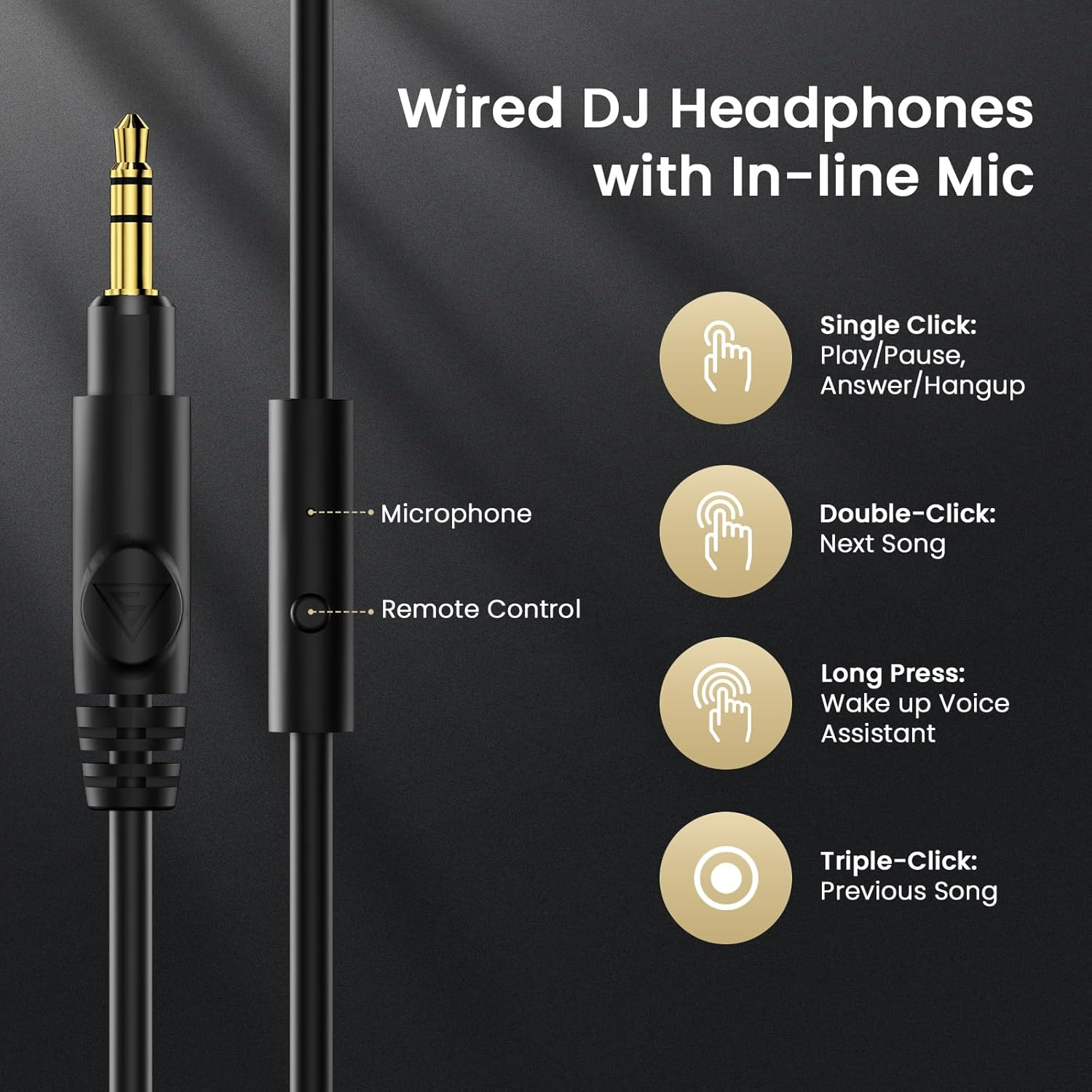 DOUQAS Wired over Ear Headphones, Studio Monitor & Mixing DJ Headphones, 50Mm Pu Titanium Plated Speakers with Neodymium Magnets, Detachable Audio Jack for Podcast Guitar Recording image number 3