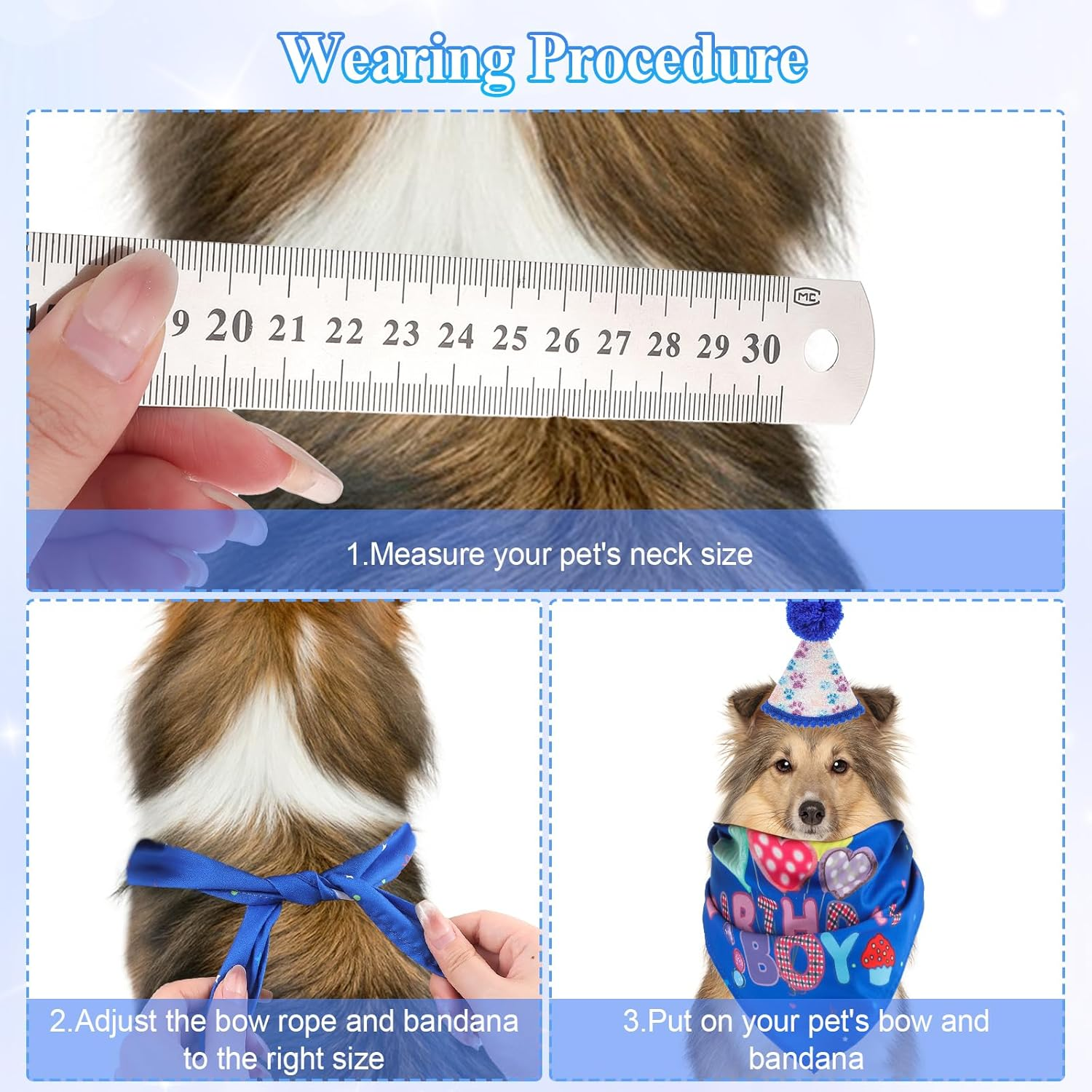 Dog Birthday Decor Sets, Happy Birthday Decoration with Hat Bandana Banner Bow Set, Puppy Cat Rabbit Boys Girls Party Supplies (Dark Blue) - Dark Blue image number 3