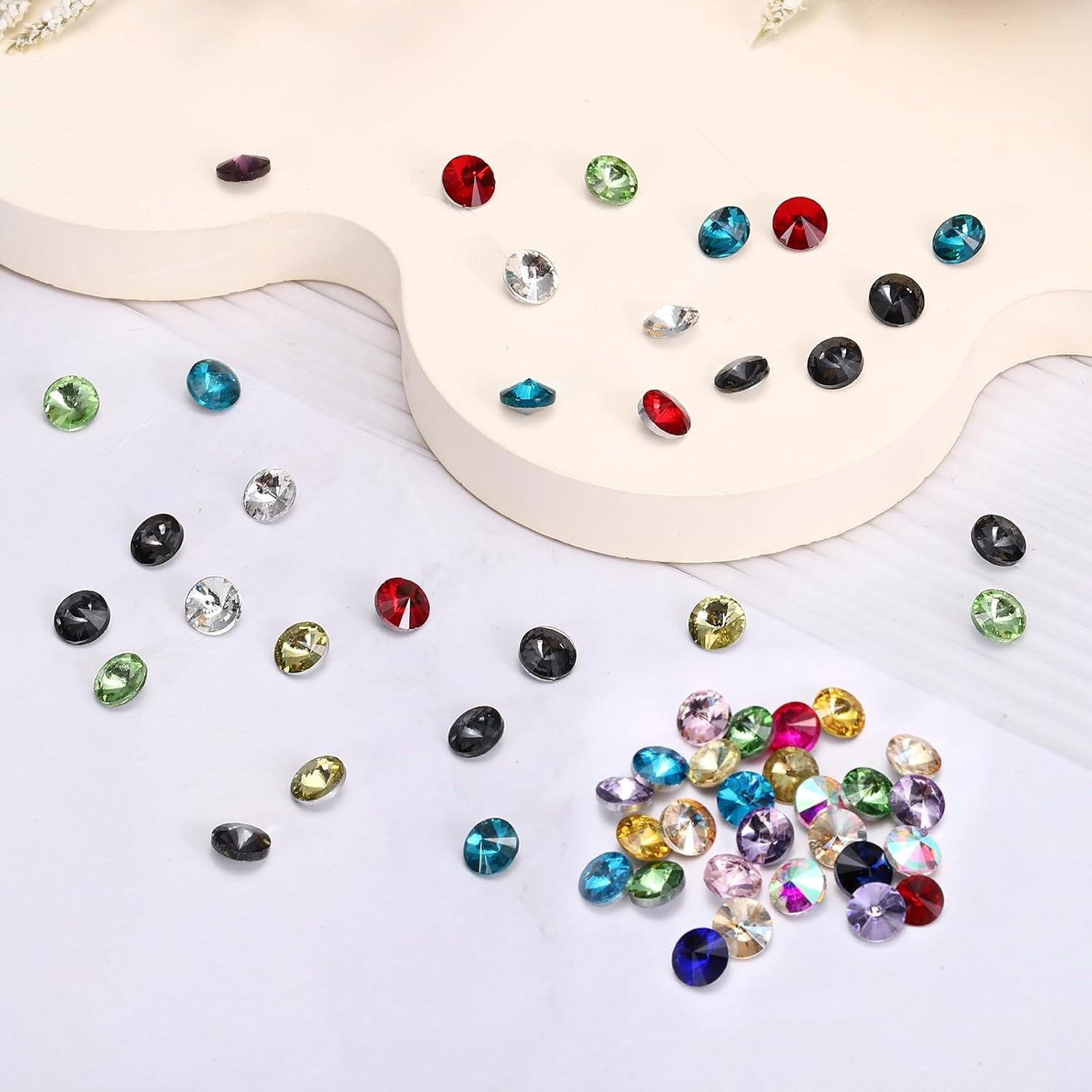 Uxcell Pointed Back Rhinestones, 50 Pcs 8Mm round Glass Rhinestone Faceted Crystal Cabochon Gems for Nail Arts Crafts, Jewelry Making, Phone Case, Cloth Decoration (Mixed Colors) image number 2