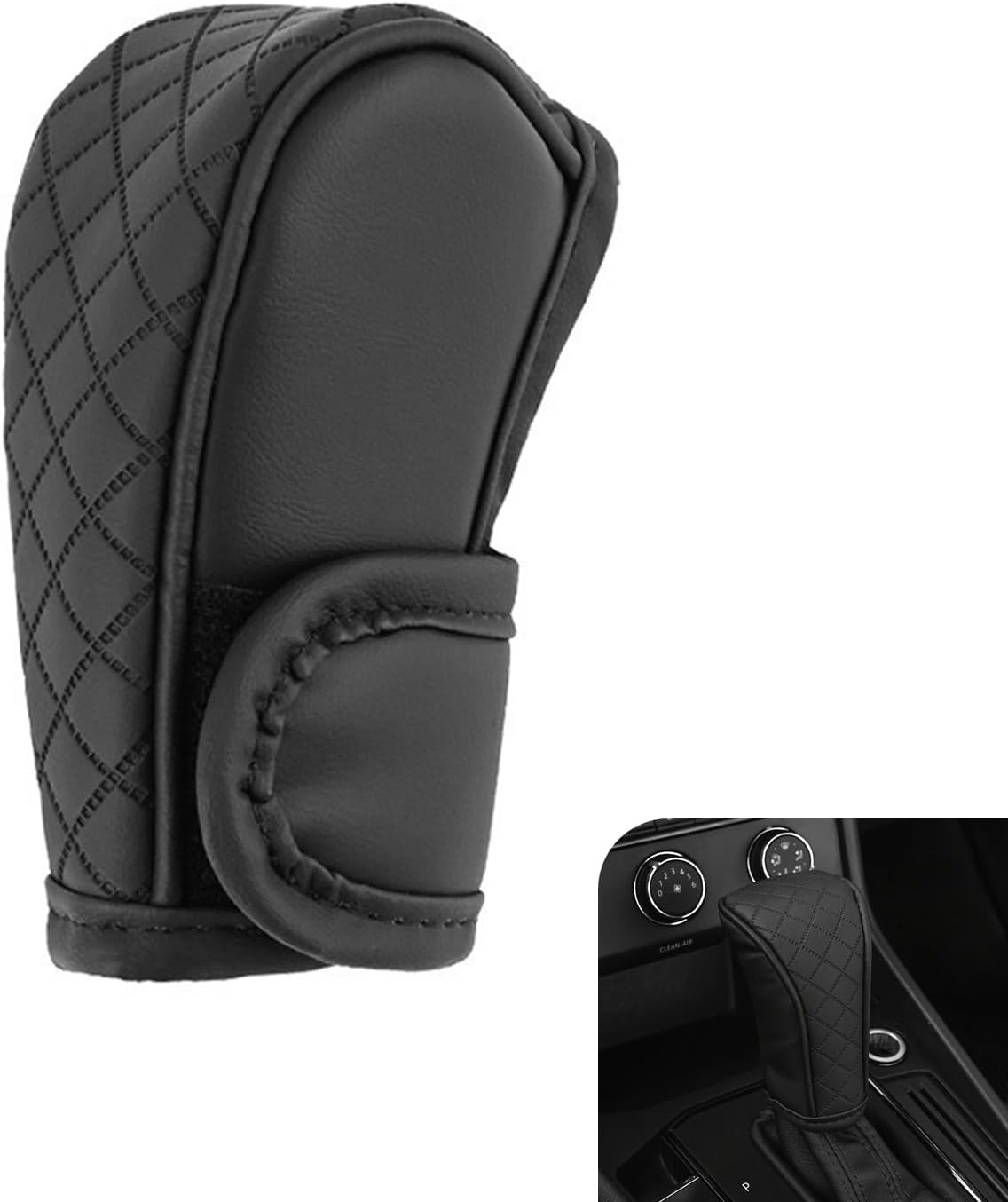 Car Gear Shift Cover, Leather Shifter Cover, Gear Shift Knob Cover for Shift Lever Protection, Universal Car Gear Shift Cover, Car Decoration Accessories (Black-Red)