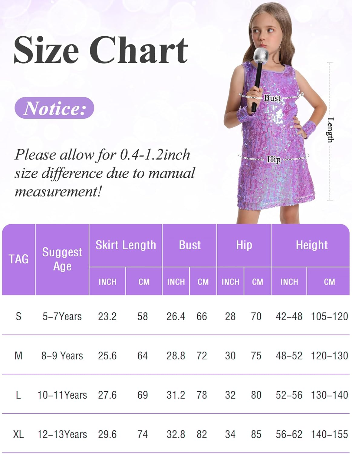 Happy Cherry Girls Sparkly Sequin Sleeveless Dress with Bracelets Microphone Prop Princess Birthday Party Dresses 5-13 image number 4