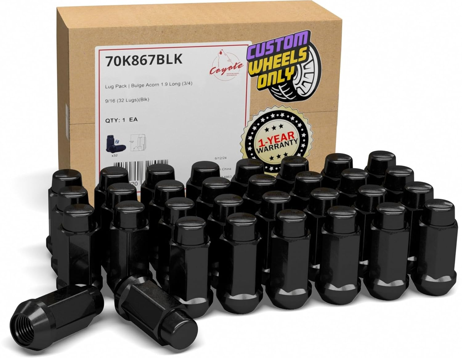 Wheel Accessories Parts Bulge Acorn M14 X 1.50 Thread 1.90" Long for Trucks 19Mm(3/4") Hex 14X1.5 (32 9/16, Black)