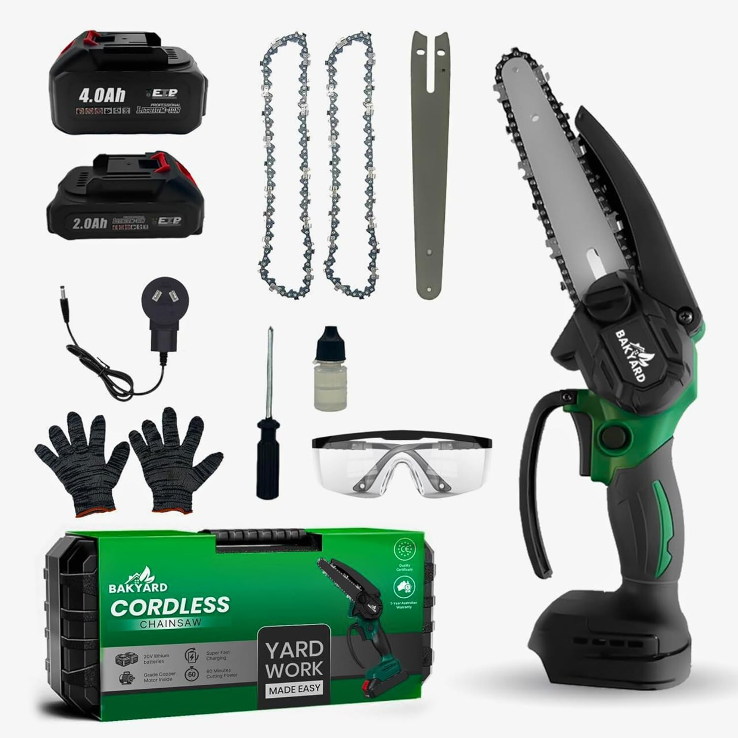 Mini Chainsaw 6-Inch Brushless with 2-Pack 2000Mah Batteries, Auto Oiler System, Toolless Adjustment Portable and Cordless for Wood Cutting Tree Trimming DIY Projects Gardening Camping (Green) image number 2