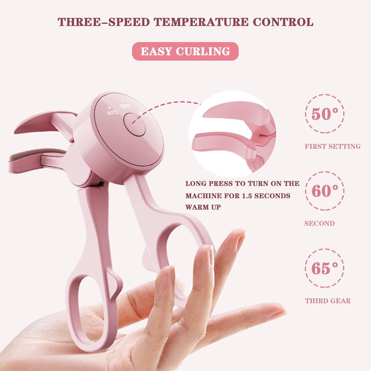 Migazelle Electric Heated Eyelash Curler, Rechargeable Automatic Lash Curler, 50&deg;C/60&deg;C /65&deg;C Temperature for Natural, Long Lifting - Portable & Safe for Sensitive Eyes, Perfect Travel Makeup Tool for Women image number 2