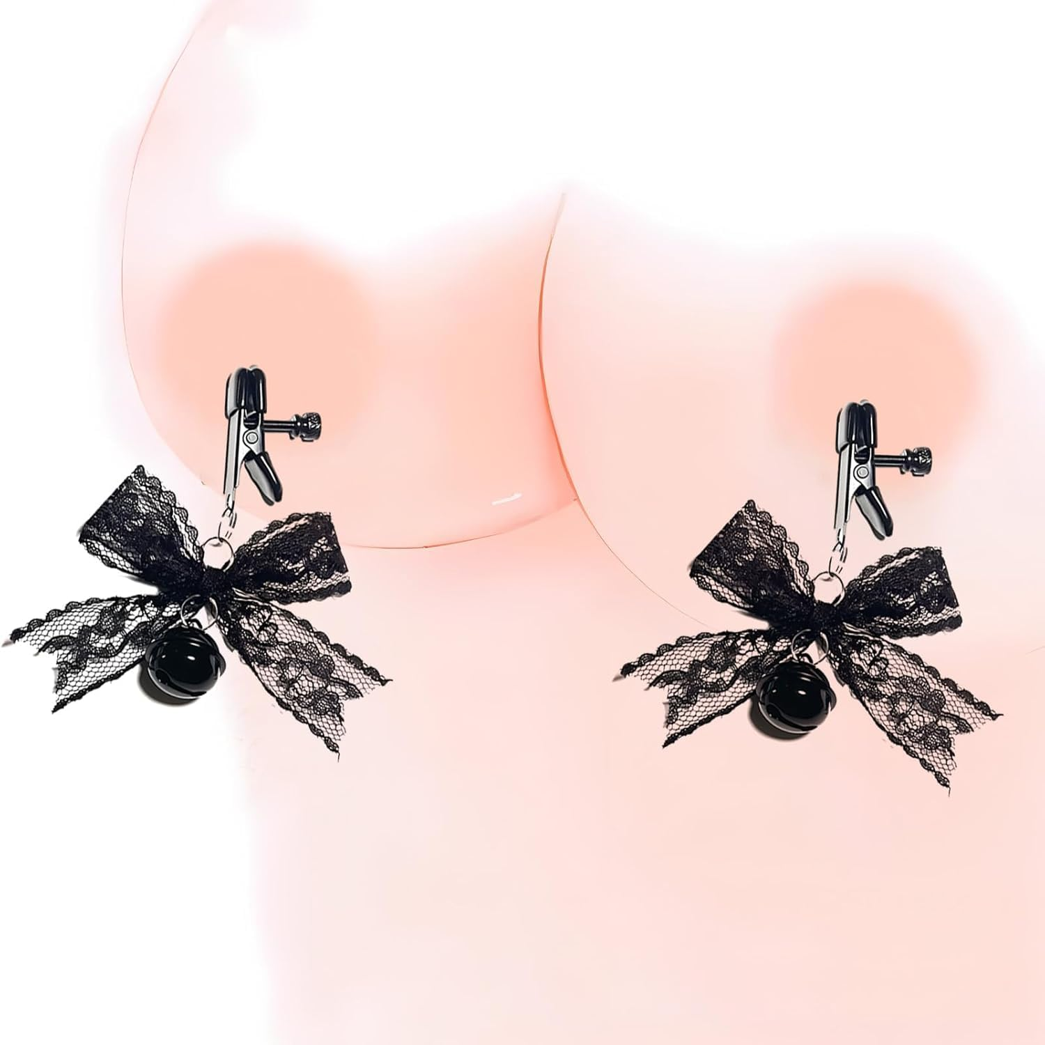 1 Pair Black Lace Nipple Clamps,Non-Piercing Metal Chain Pressure Breast Clamp,Black Bells Sexual Pleasure Nipple Clamps,Adult Toys Suitable for Couples image number 2