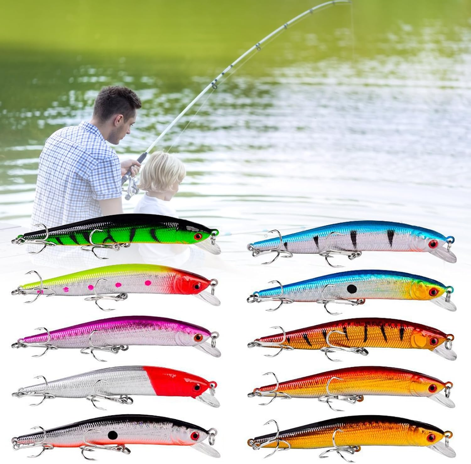 Origlam 10Pcs Fishing Lures - Life-Like Swimbait, Minnow Hard Lure Bass Trout Baits Kit, Topwater Hard Baits Crankbait Swimbait for Saltwater Freshwater image number 3