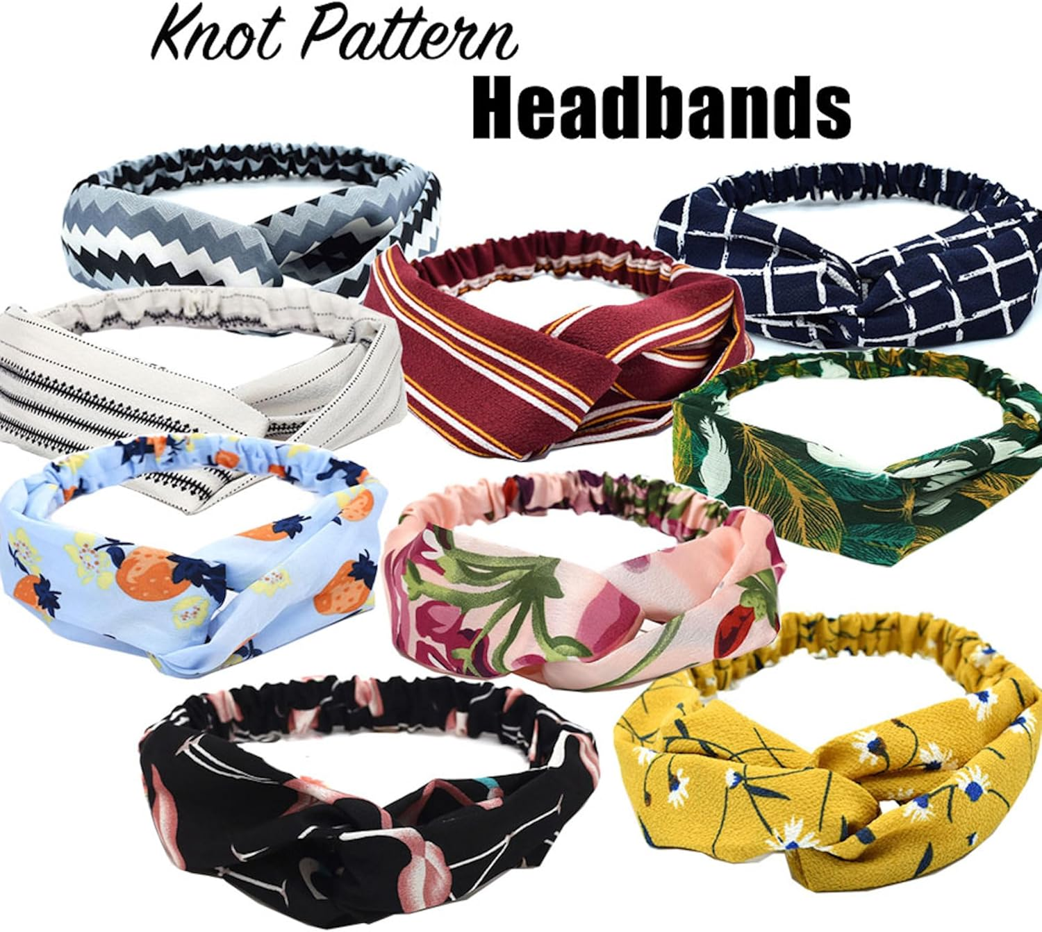 Headbands for Women,Hair Band Boho Knotted Headwraps Mixed Printed Twisted Bow Hairbands, Vintage Floral Polka Dot Wide Hair Hoops Girls Hair Accessories for Daily Wearing Dating Sports (Dark Blue)