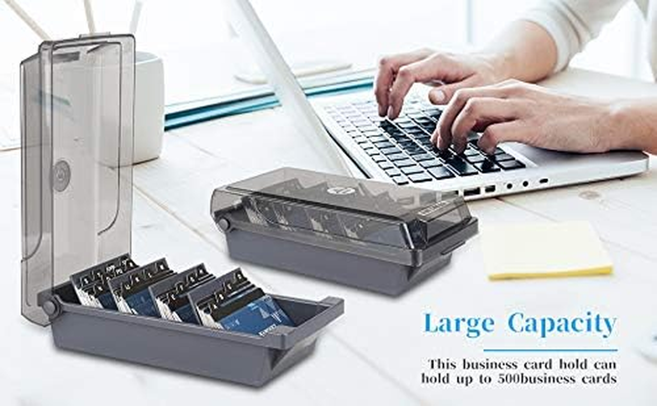 Hamosky Business Card Holder Box Business Card Box Business Card File Business Card Storage Business Index Card Organizer Rolodex, 500 Cards, Card Size: 2.2"X3.6", 4 Divider Board and A-Z Guides, Gray (4 Dividers) image number 6