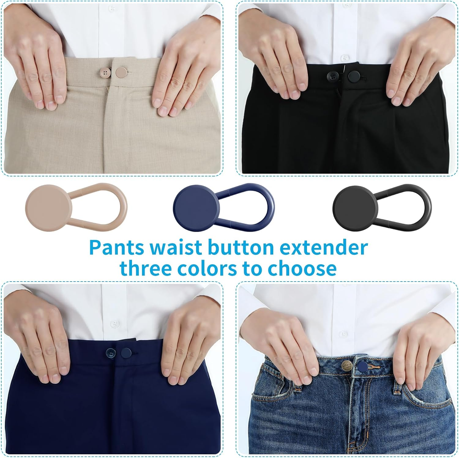 Ceryvop 12PCS Button Extenders for Jeans, Pants Waist Button Extender for Women Men, 3 Colors Pant Waistband Expander, Pants Waist Extension 1-1.4 Inches image number 5