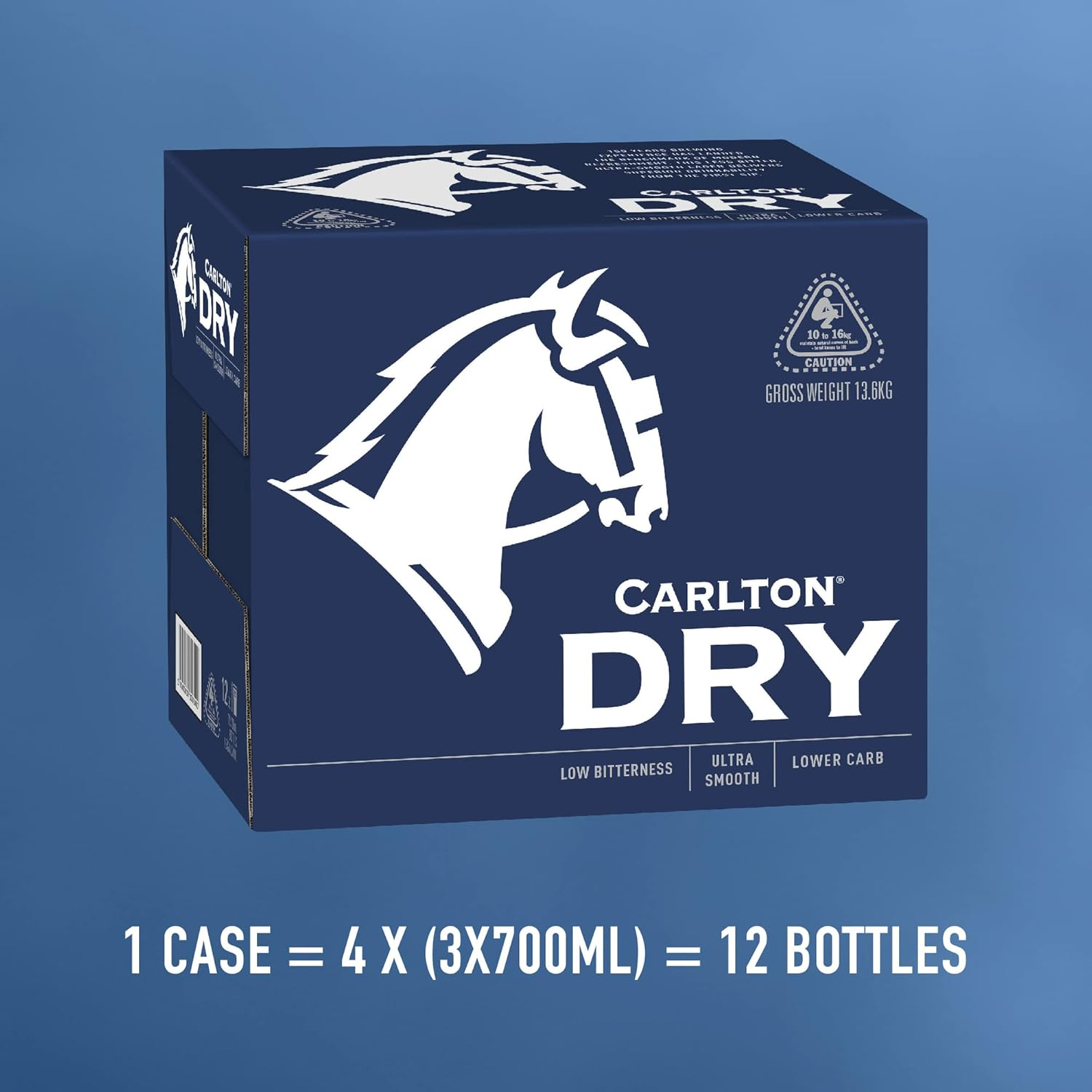 Carlton Dry, Low Carb & Full Strength Beer, Crisp & Refreshing Finish, Classic Australian Lager, 4.5% ABV, 700Ml (Case of 12 Long Neck Bottles)