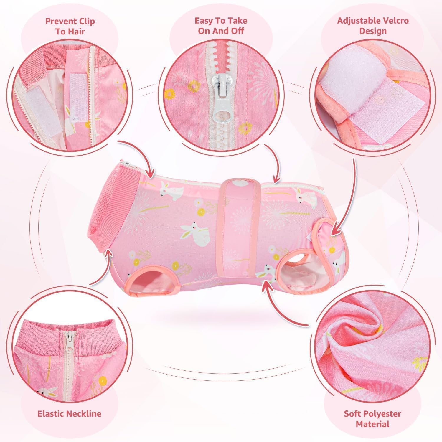 Slowton Dog Surgery Recovery Suit, Dog Cone E-Collar Alternative after Surgery with Zipper Professional Pet Recovery Shirt Abdominal Wounds Bandages Preventing Licking Spay Suit for Female Male Dog image number 4