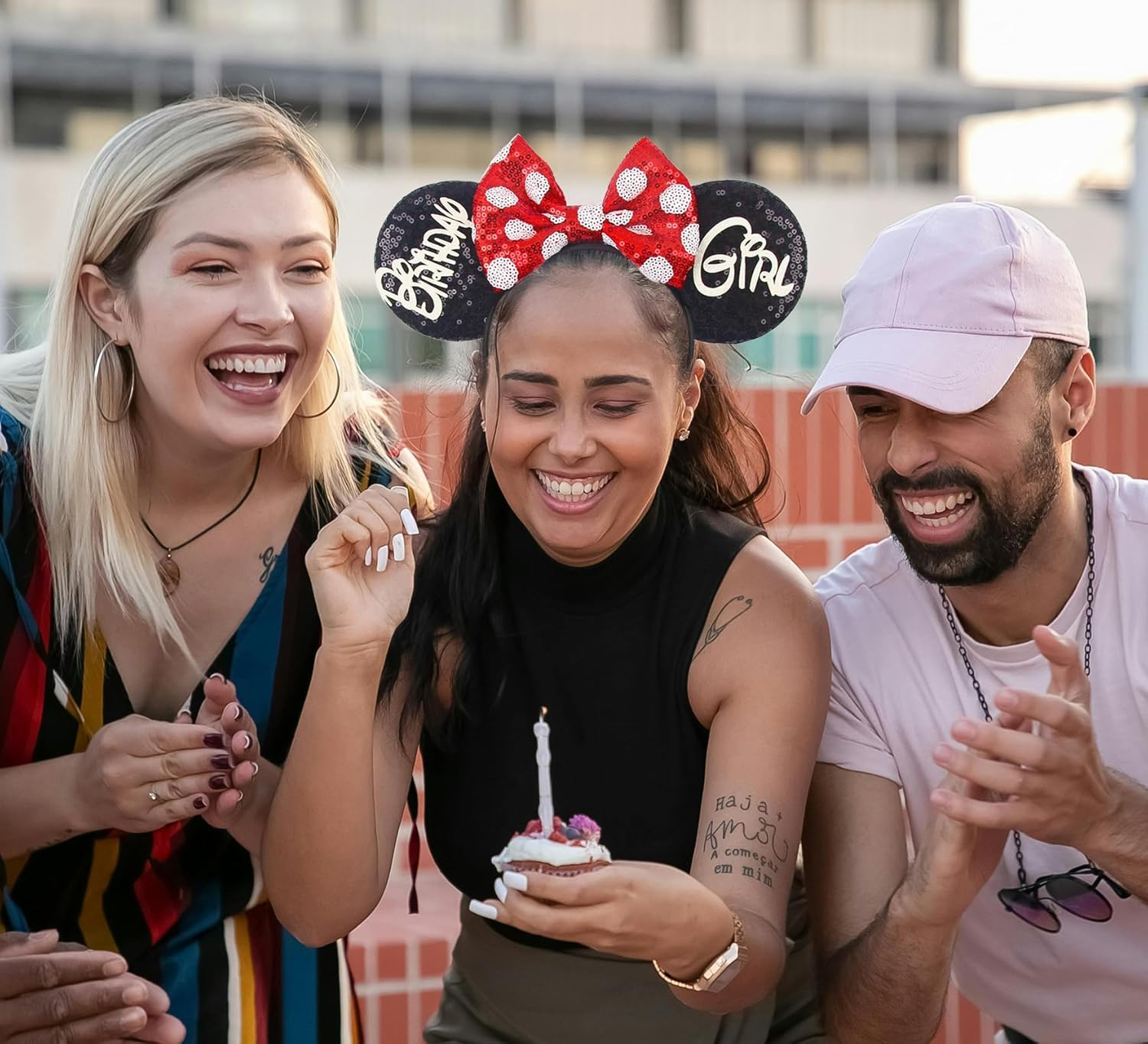 RAZKO Mouse Ears Headband, Birthday Girl Mice Ears Hairband, Classic Red, Silver Blue Rainbow Mouse Ears for Birthday Party or Birthday Present (Birthday Girl-B)