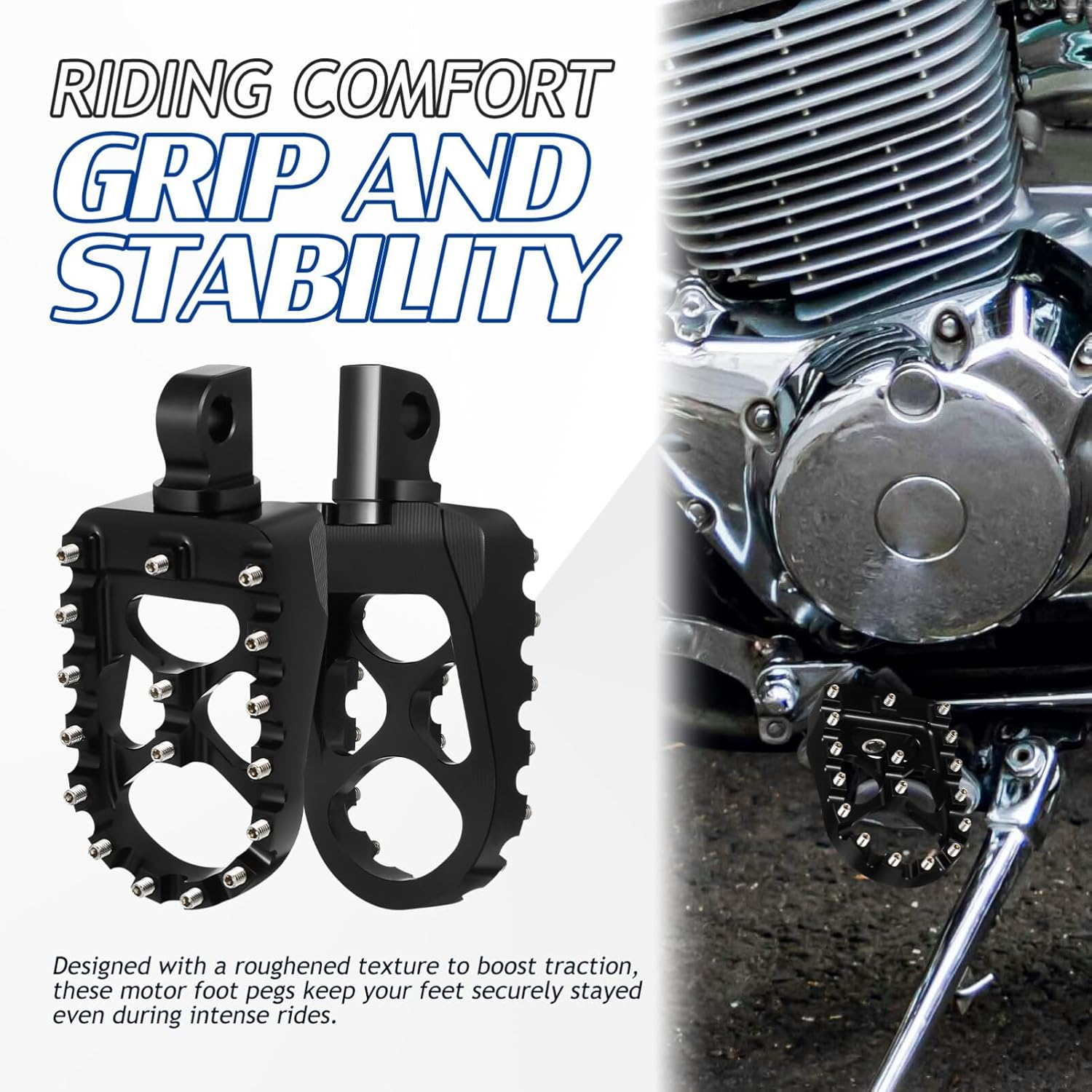 JECOMPRIS Motorcycle Foot Rests Motorbike Foot Pegs Front Rear Footpeg Motorcycle Brake Pedal for Motorcycle Motorbike Black