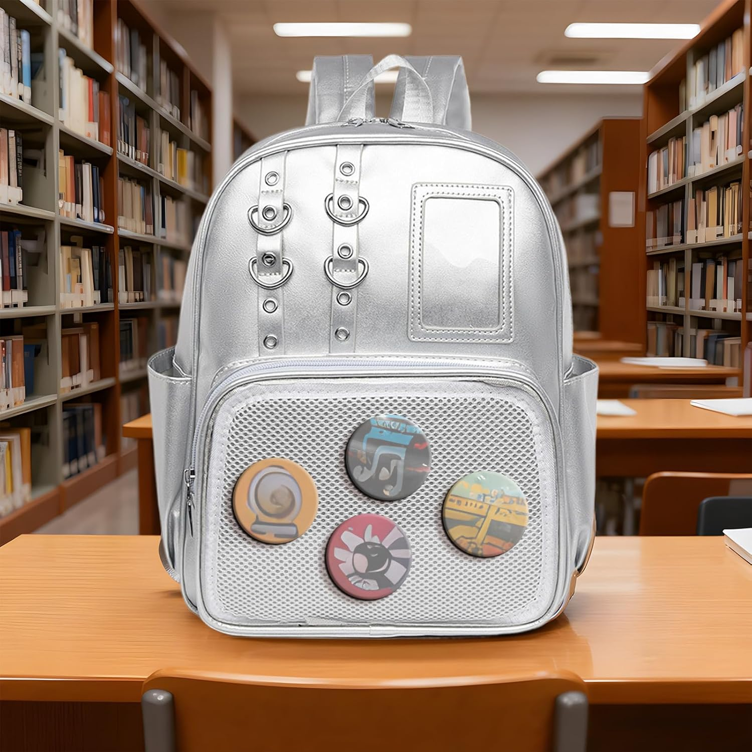 PU Bag,Aesthetic Storage Pouch with Pin Board | Pin Display Bag,For Work Fitness Everyday Sports Travel Luggage Hiking Comic Con Outdoors - Blue And White image number 6