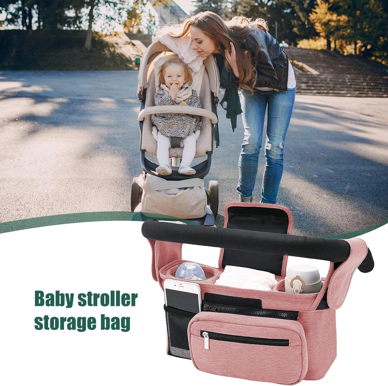 Stroller Bag Organizer | Water-Resistant Stroller Bag Attachment Baby Stroller Bag,Stroller Accessory Bag Stroller Pouch with Multiple Pockets for Bottles Diapers Wipes - Gray image number 3