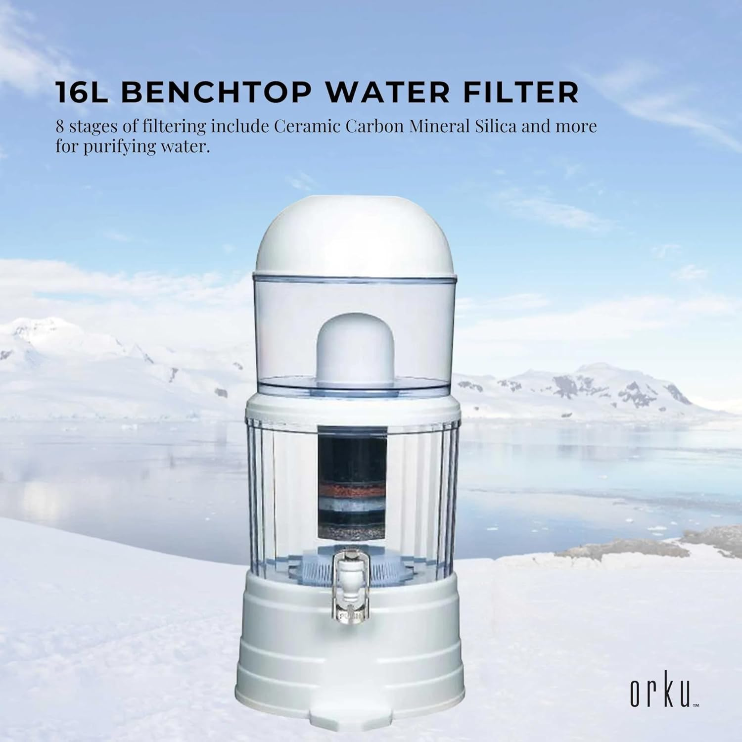 16L Benchtop 8 Stage Water Filter - Ceramic Carbon Mineral Stone Silica Purifier image number 3