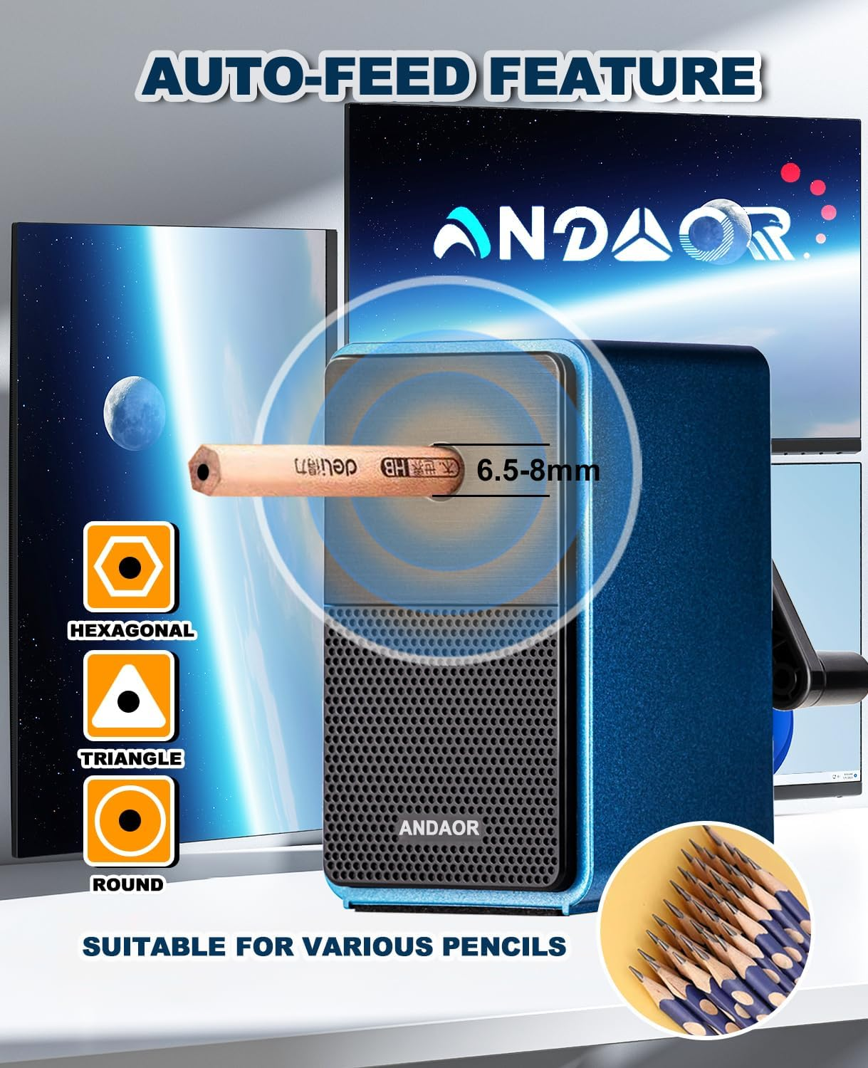 Manual Pencil Sharpener Desk Pencil Sharpener with Container 5 Grades of Thickness Adjustable and Auto-Stop Function Suitable for Kids/Students/Artists Office Use (Blue.Uk87) - Green.Uk88 image number 7