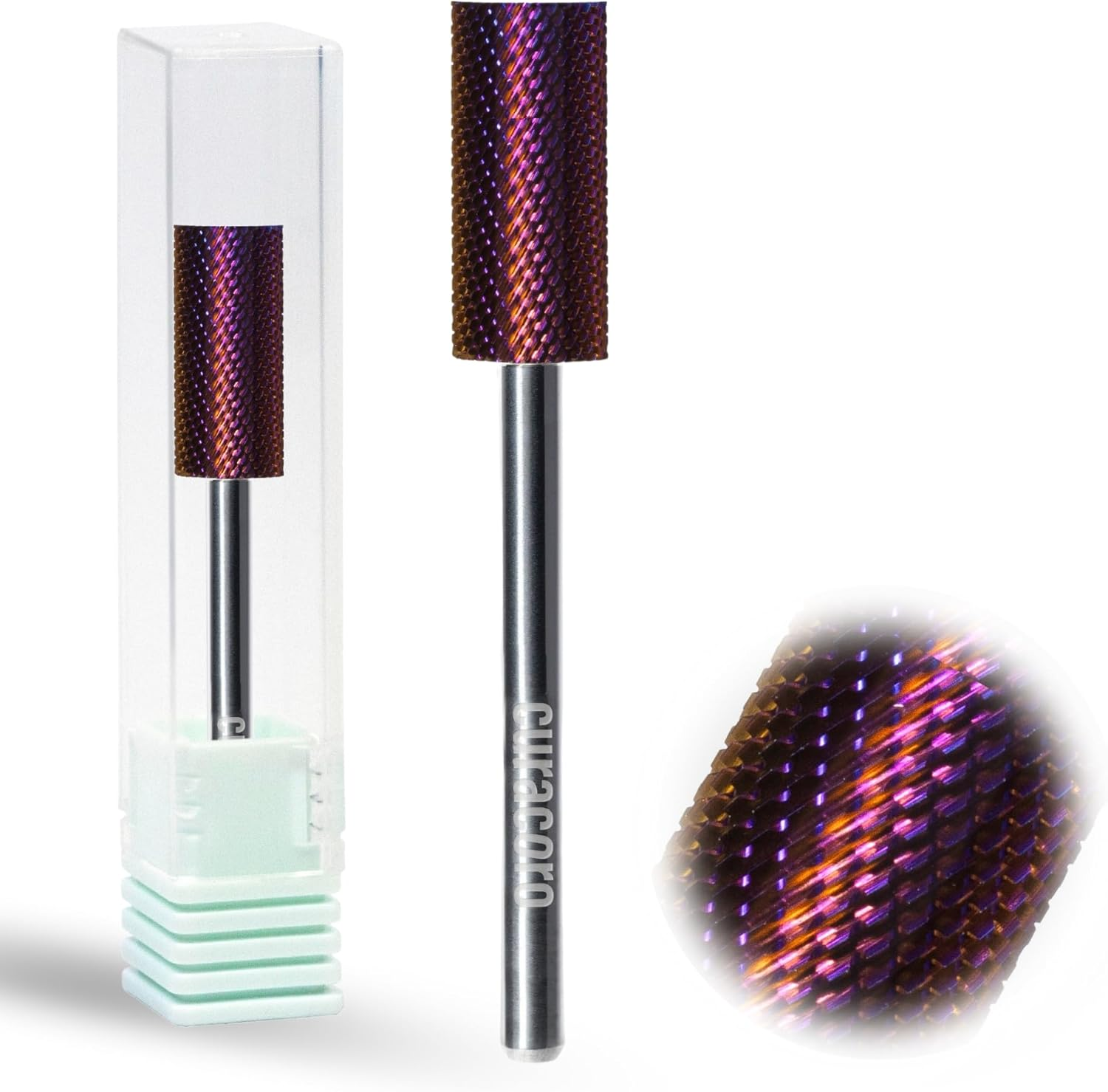 Curacoro Nail Drill Bits 3/32" - Small Cylinder Carbide Bit (Fine) for Professional Finish Removes Gel Nails Gently Buffs & Smooths Nail Art, Pedicure, Manicure - Salon & Home Use