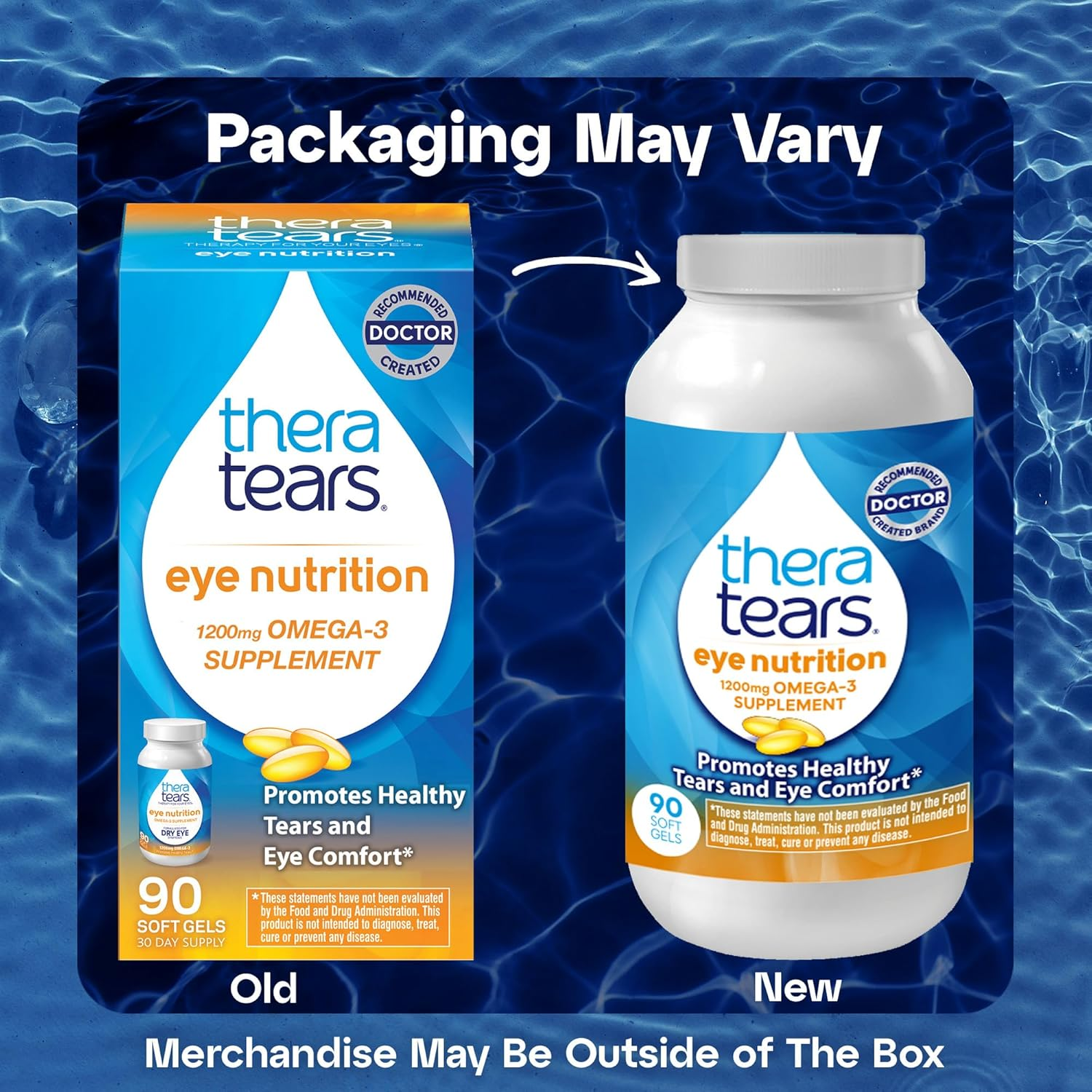 Theratears 1200Mg Omega 3 Supplement for Eye Nutrition, Organic Flaxseed Triglyceride Fish Oil and Vitamin E, 90 Count