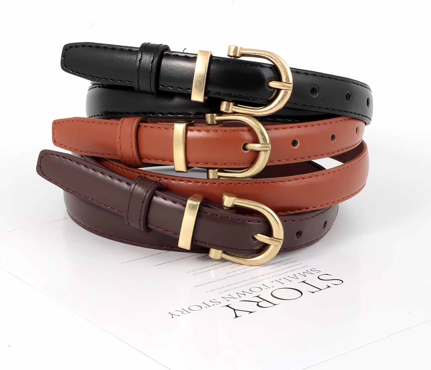 Kintiva Women'S Adjustable Skinny Leather Belt, Slim PU Strap with Metal Buckle image number 2