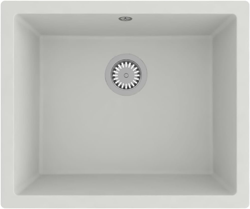 'Vidaxl Granite Kitchen Sink - Extra-Deep, Single Basin, Scratch & Impact Resistant with Basket Strainer, Suitable for Top or under Mounting - Black