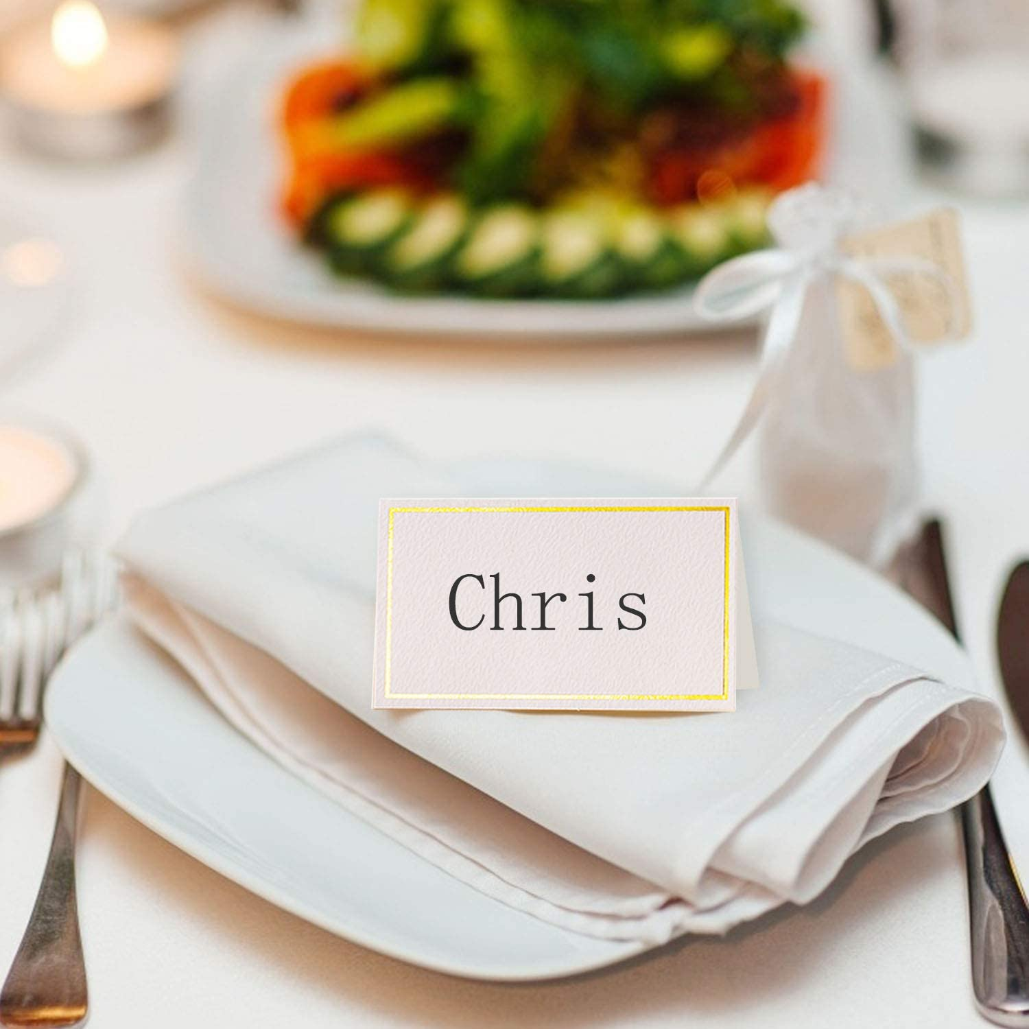100Pcs Premium Place Cards with Gold Foil Border, Escort & Name Cards for Wedding, Table & Dinner Parties, Seating Cards, 2" X 3.5"