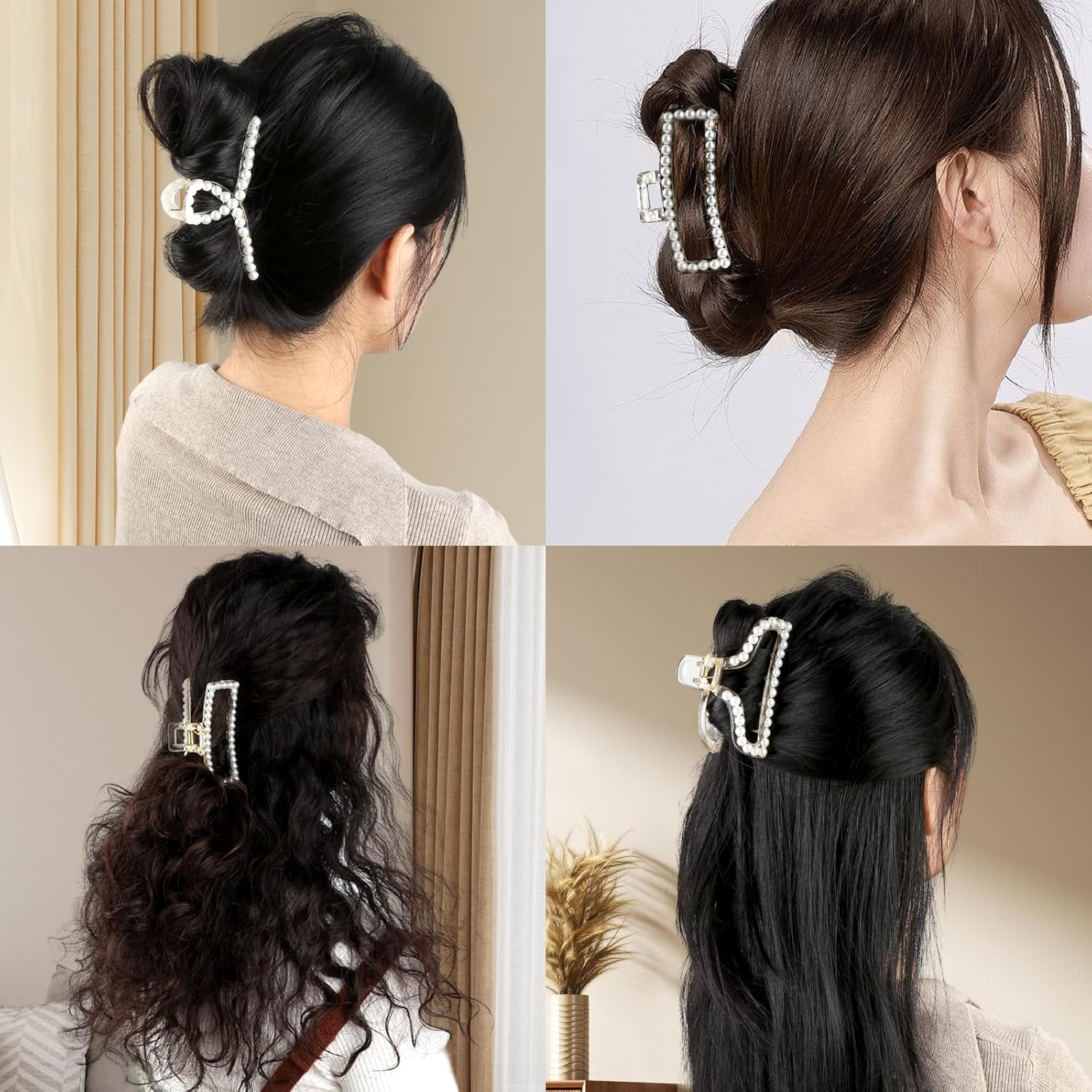 Pack of 6 Large Hair Clips, Pearl Hair Clips, Women'S Hair Clips for Thick Thin Hair, Non-Slip Claw Clip, Elegant Hair Clip for Women and Girls image number 3