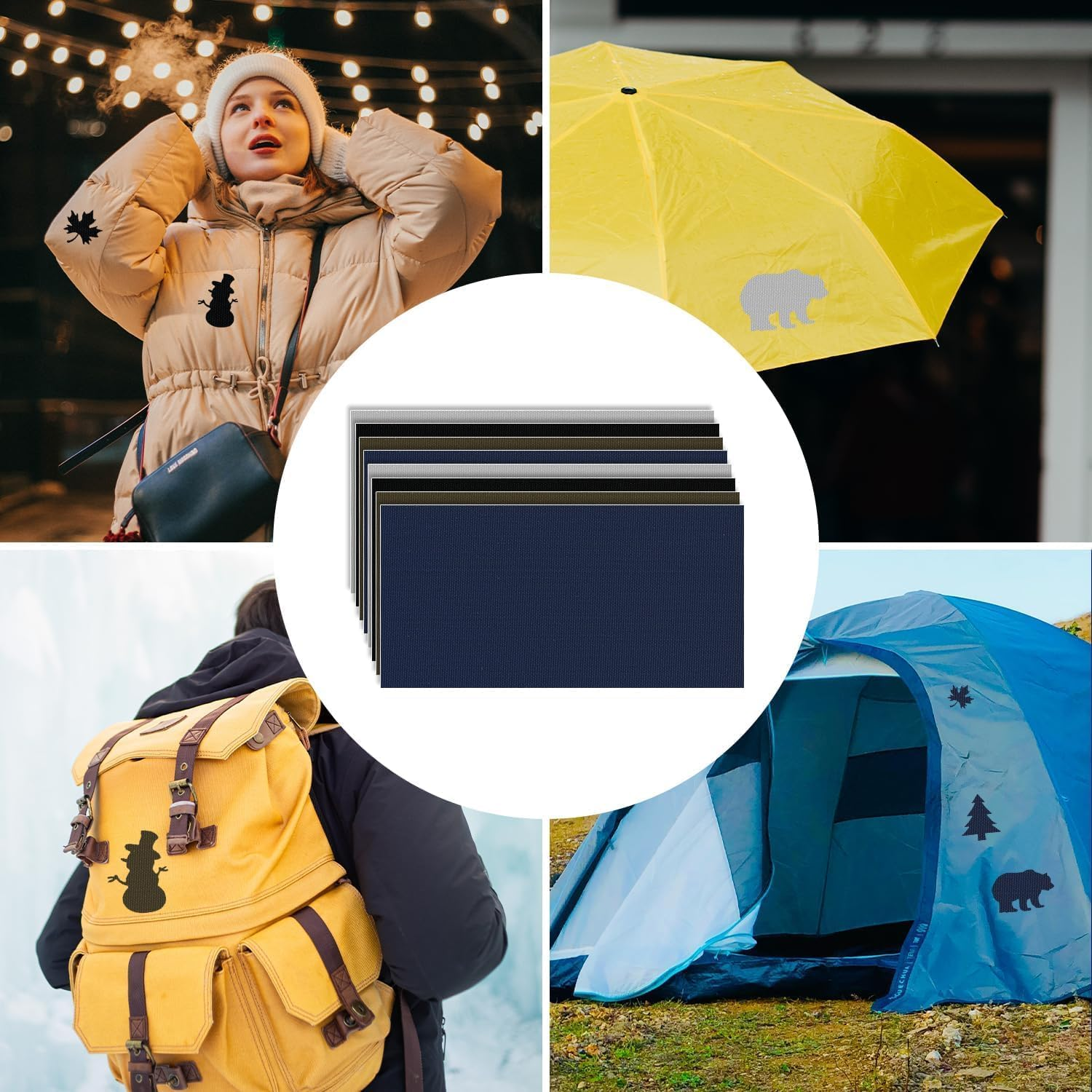 THJOPOKEEL 8Pcs down Jacket Patches, 7.87X3.94 Inch Waterproof Cloth Repair Patch Washable Self Adhesive Fabric Patches for Repairing down Jackets Hiking Bags Tents (Blue, Black, Green, Gray)