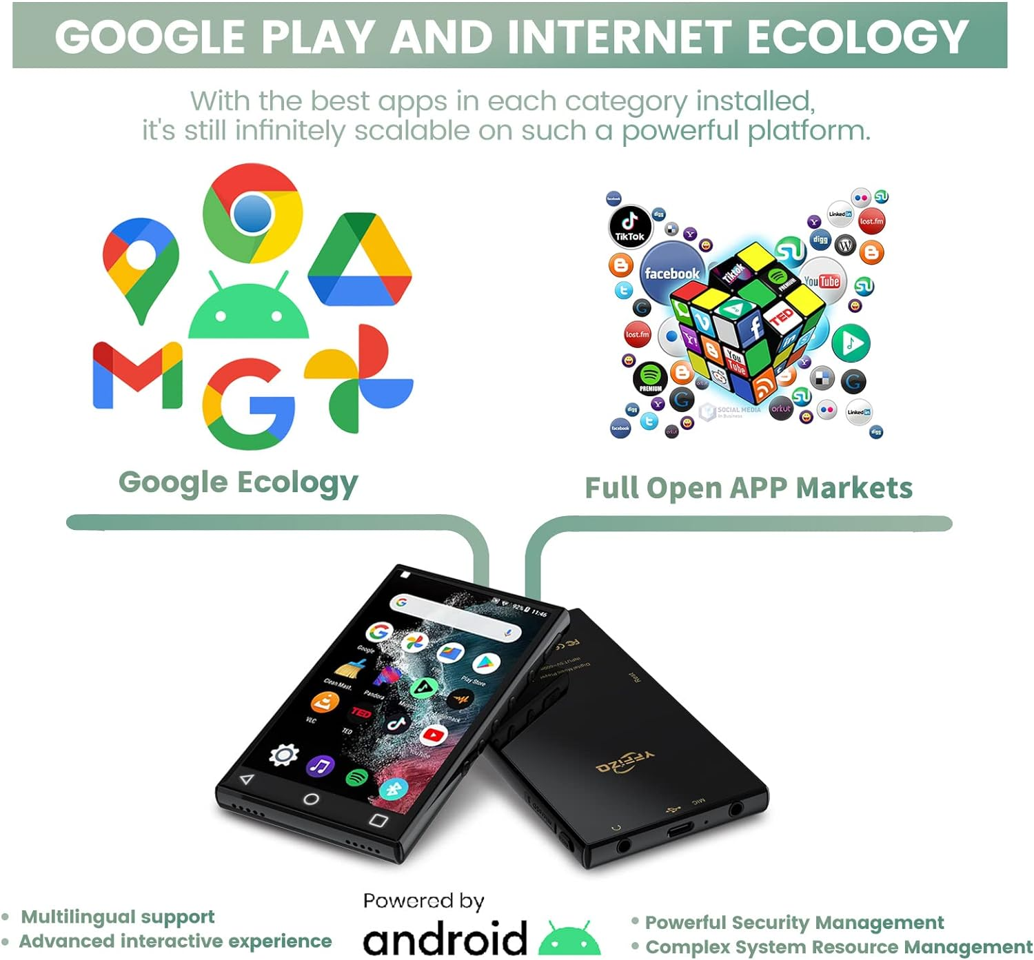 144GB MP3 Player with Bluetooth and Wifi,4.3" 1080P Full Touch Screen MP4 Player with Spotify,Portable Hifi Sound MP3 Player,Android 9.0 MTK 8 Core Music Player Support Online Music image number 6