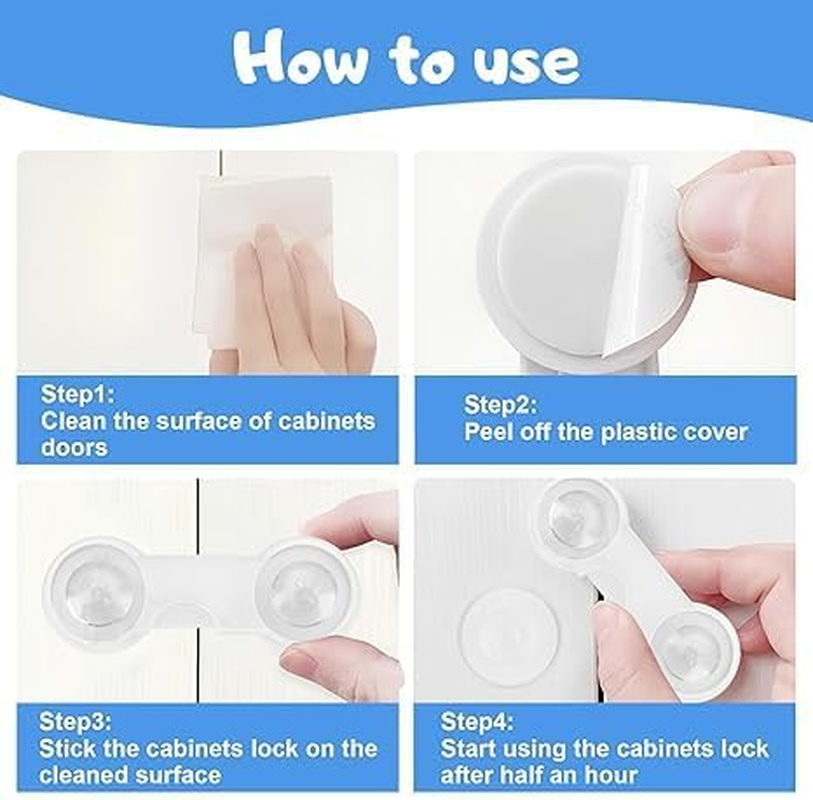 20 Pack Cabinet Door Locks for Baby Proof and Child Safety Cabinet Locks with Adhesive Childproof Door Latch Child Safety Locks for Kitchen Drawer Cupboards Fridge Closet Pantry image number 2