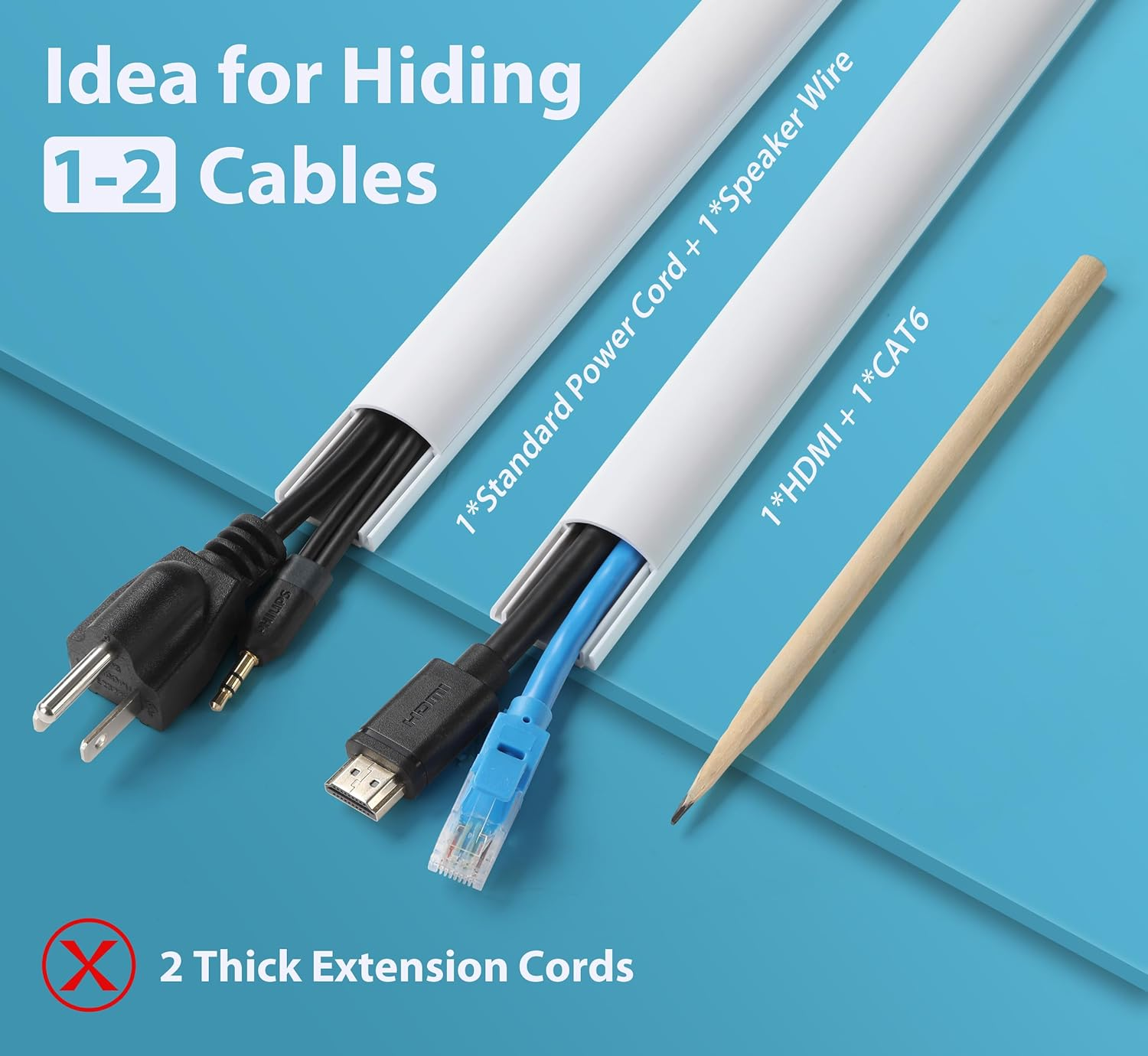 Zhiyo Cord Hider, 39'' Cable Hider for 1-2 Cords, Cord Covers for Wires on Wall, Wire Covers for Cords Wall Mount TV, Cable Raceway White 3Xl13, W0.98 X H0.45 image number 4