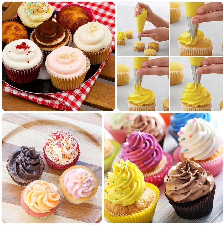Piping Bags and Tips Set - Cupcakes Cake Decorating,Kit Baking Supplies,Stainless Steel Icing Cake Frosting Piping Tips with Reusable& Disposable Pastry Bags (125PCS) image number 3