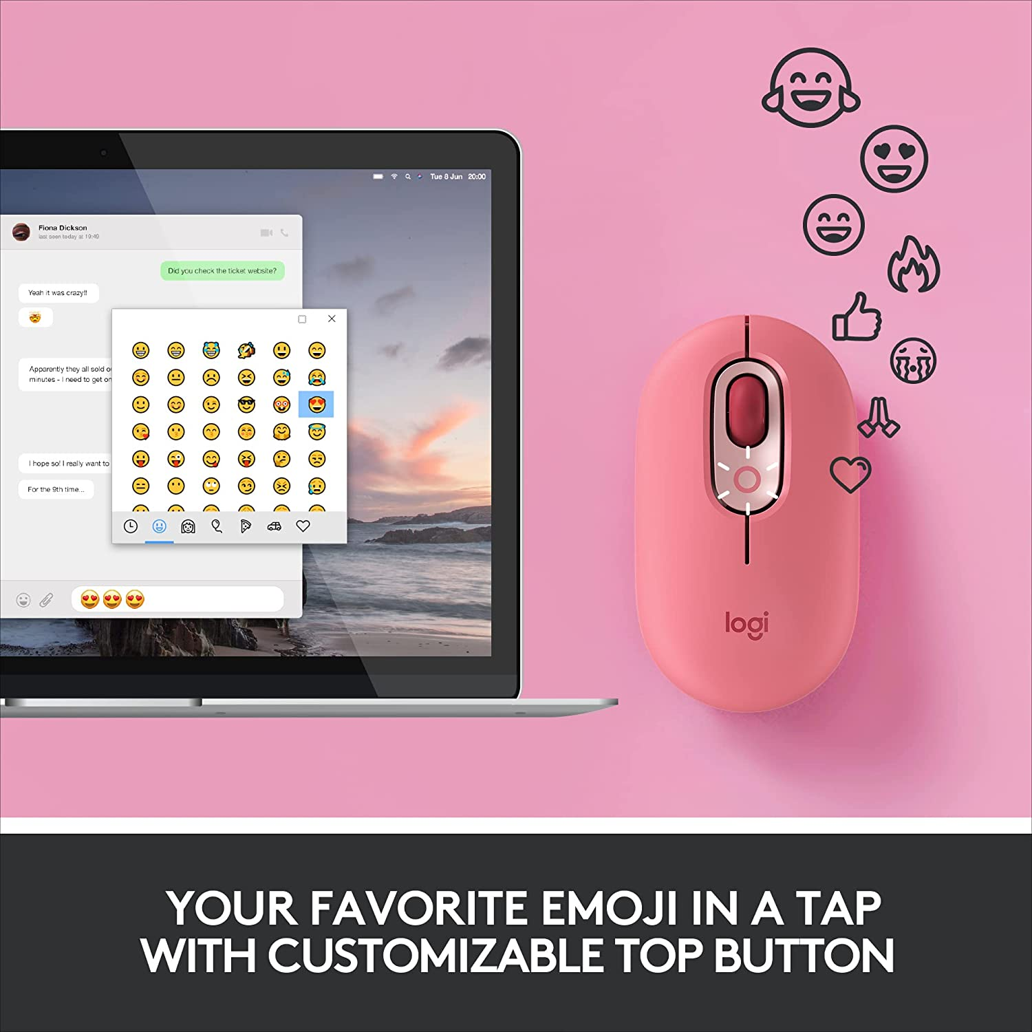 POP Keys & Wireless Mouse - Heartbreaker Rose with Customisable Emoji image number 6