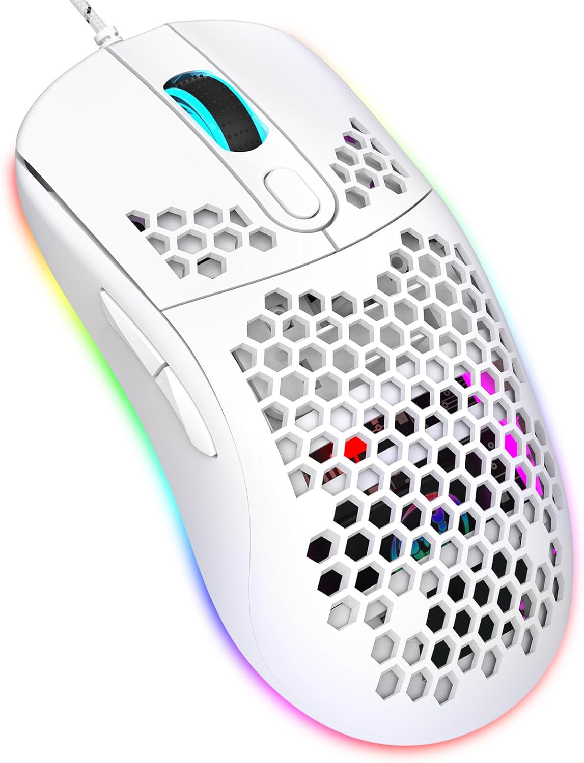 Wired Gaming Mouse, USB Optical Computer Mice with RGB Backlit, 6 Adjustable DPI up to 8000DPI, 6 Programmable Buttons, Ergonomic Computer Mice for Windows/Pc/Laptop Gamer (White) image number 4