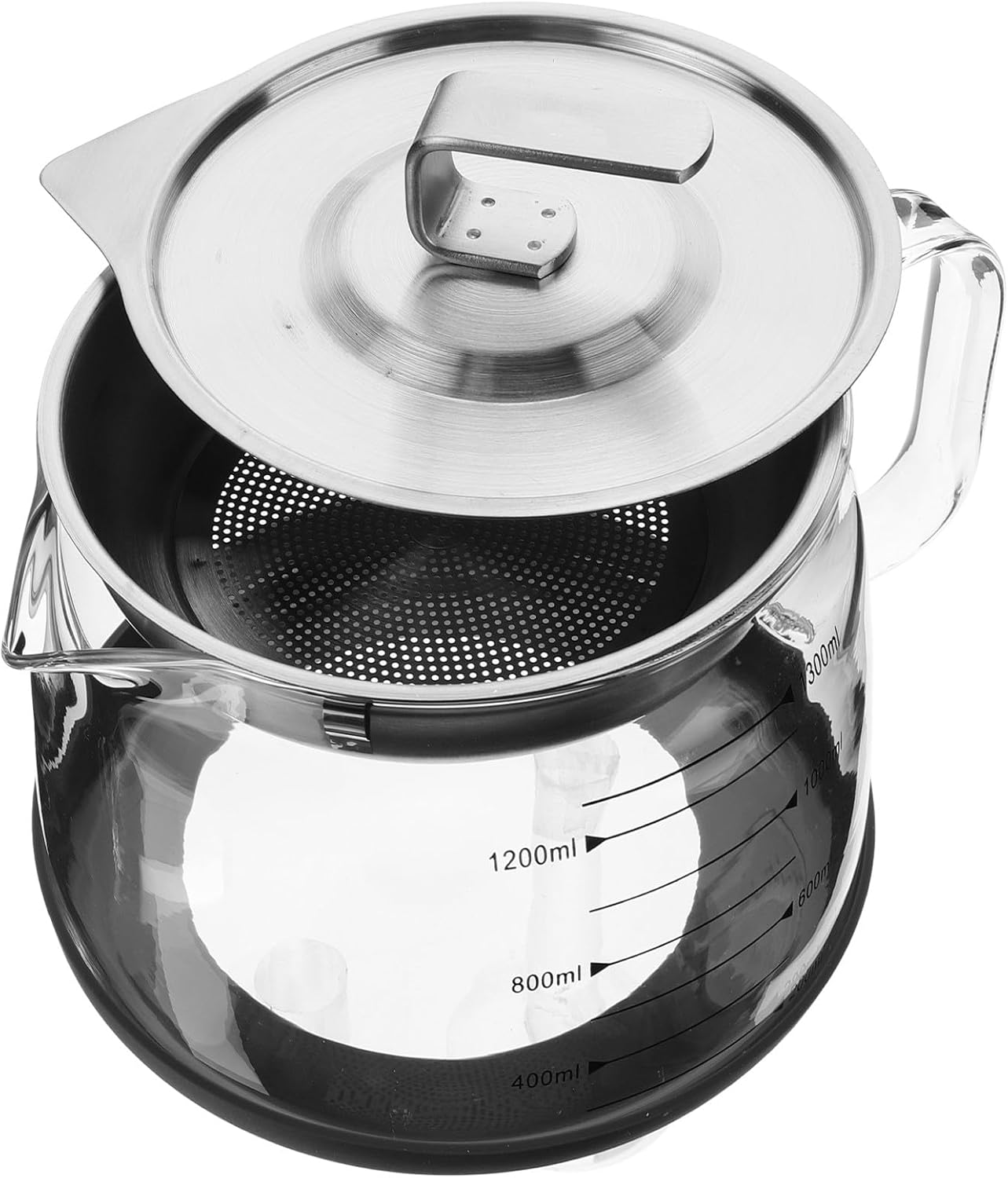 VANZACK Glass Oil Filter Pot 1300Ml with 304 Stainless Steel Strainer, Used Cooking Oil Collector and Fat Separator Container for Household Kitchen image number 3