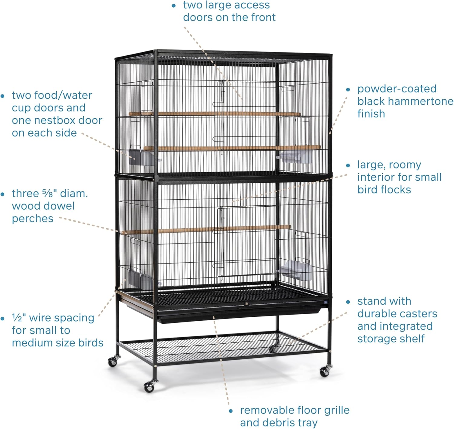 Prevue Pet Products Wrought Iron Flight Cage with Stand F040 Black Bird Cage, 31-Inch by 20-1/2-Inch by 53-Inch