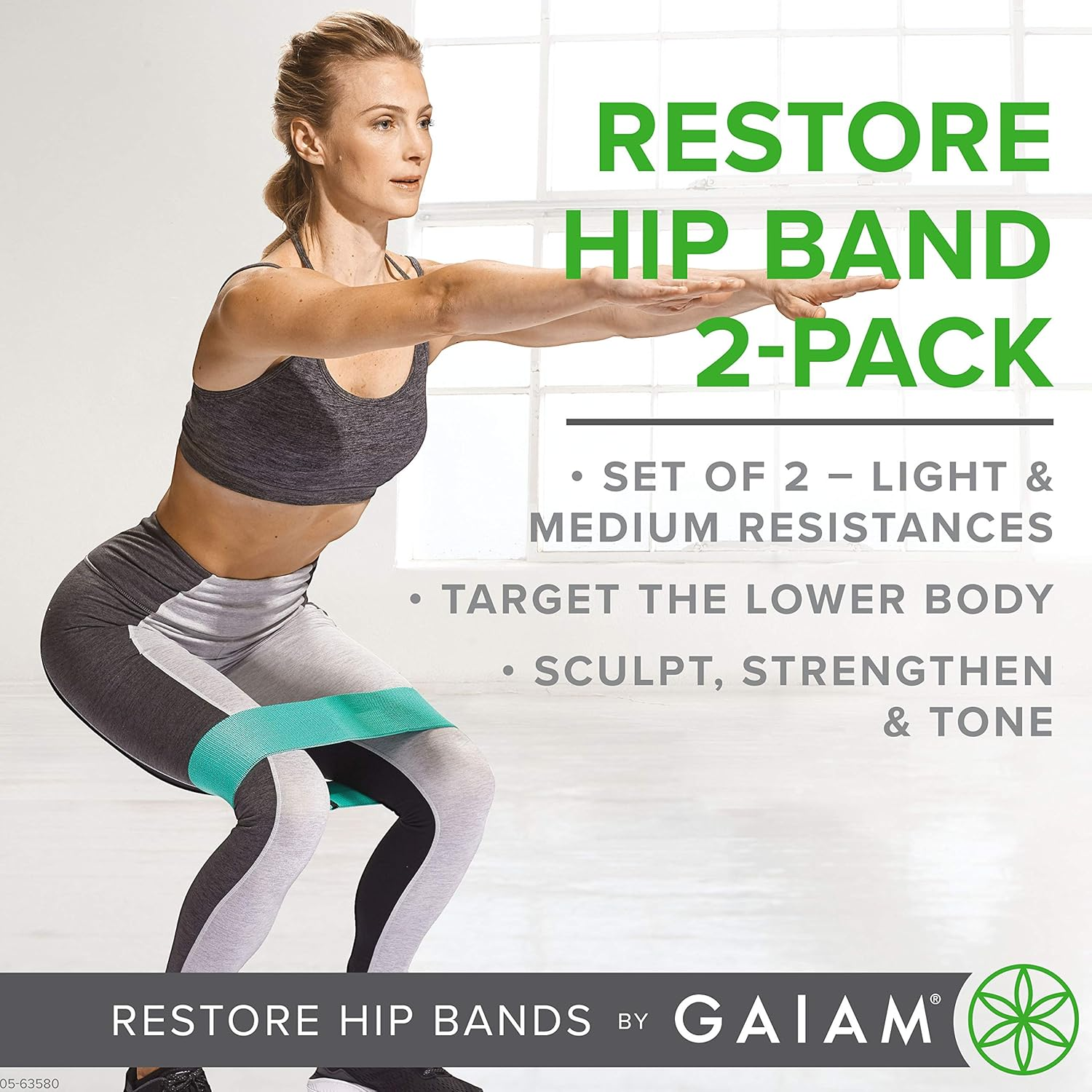 Gaiam Restore Booty Bands Resistance Loops Hip Band Circle, Set of 2 Elastic Glute Bands for Women & Men in Progressive Resistance for Legs, Butt, Thigh, Squats, Ankle, Exercise Guide Included image number 2
