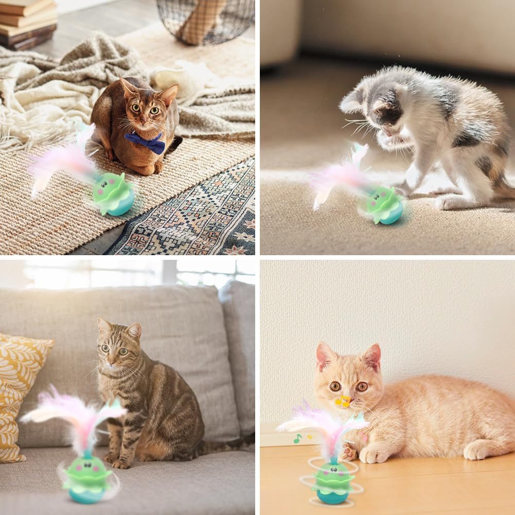LOMUG Electric Cat Toy, 2-In-1 Interactive Toy Cats, Automatic Rotating Tumbler Cat Toy with Feather and Sound Rechargeable Lights Cat Toy Gifts for Cat Lovers image number 1
