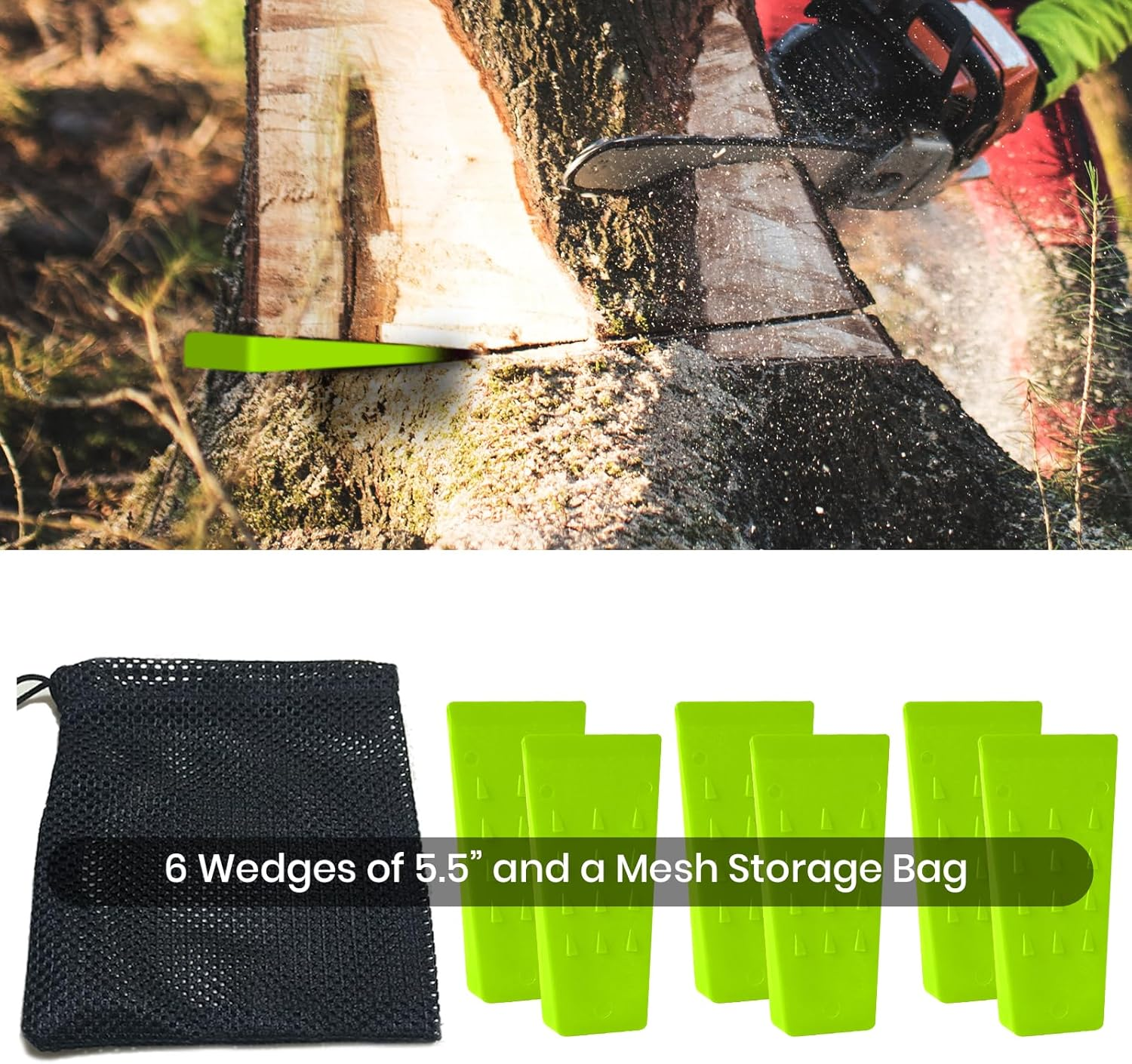 AR-PRO 6 Pack Tree Felling Wedges with Spikes for Safe Tree Cutting &ndash; 5.5&rdquo; Wedges with Storage Bag; 6 Felling Dogs to Guide Trees Stabilize and Safely to Ground for Loggers and Fallers image number 5
